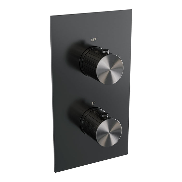Brauer Stripe 3-weg inbouwthermostaat rechthoekig - Geborsteld Gunmetal PVD