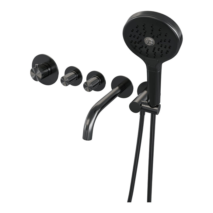Brauer Stripe inbouw badthermostaat met uitloop - 3-standen handdouche - Geborsteld Gunmetal PVD
