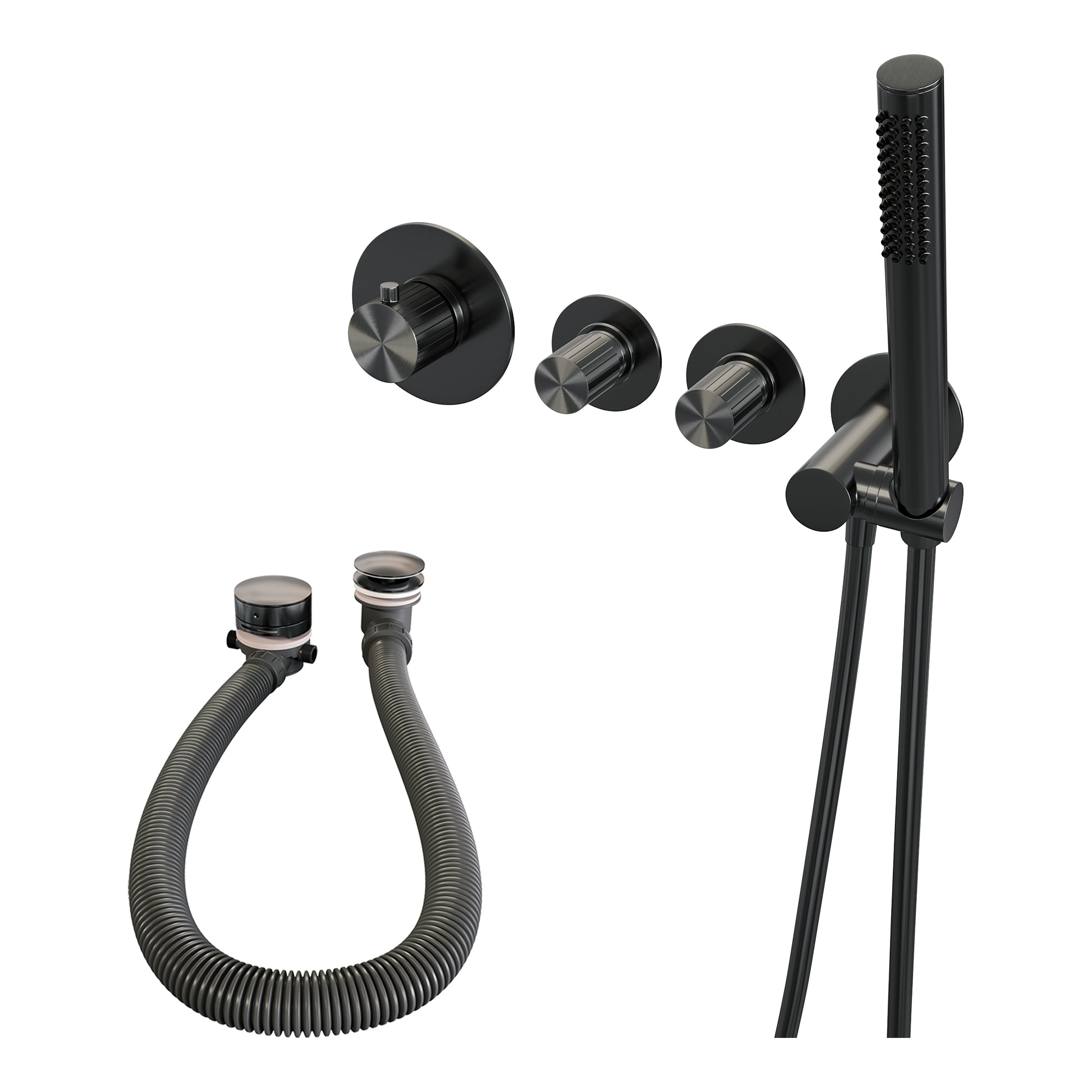 Brauer Stripe inbouw badthermostaat met badvulcombinatie - staafhanddouche - Geborsteld Gunmetal PVD
