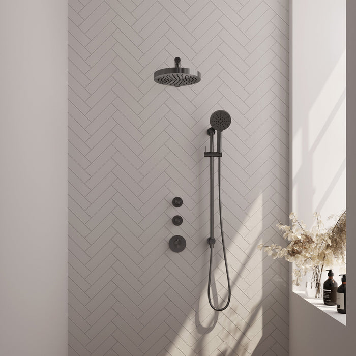 Brauer Stripe inbouw regendoucheset met 2 stopkranen - rechte wandarm - 3-standen handdouche - glijstang - Geborsteld Gunmetal PVD