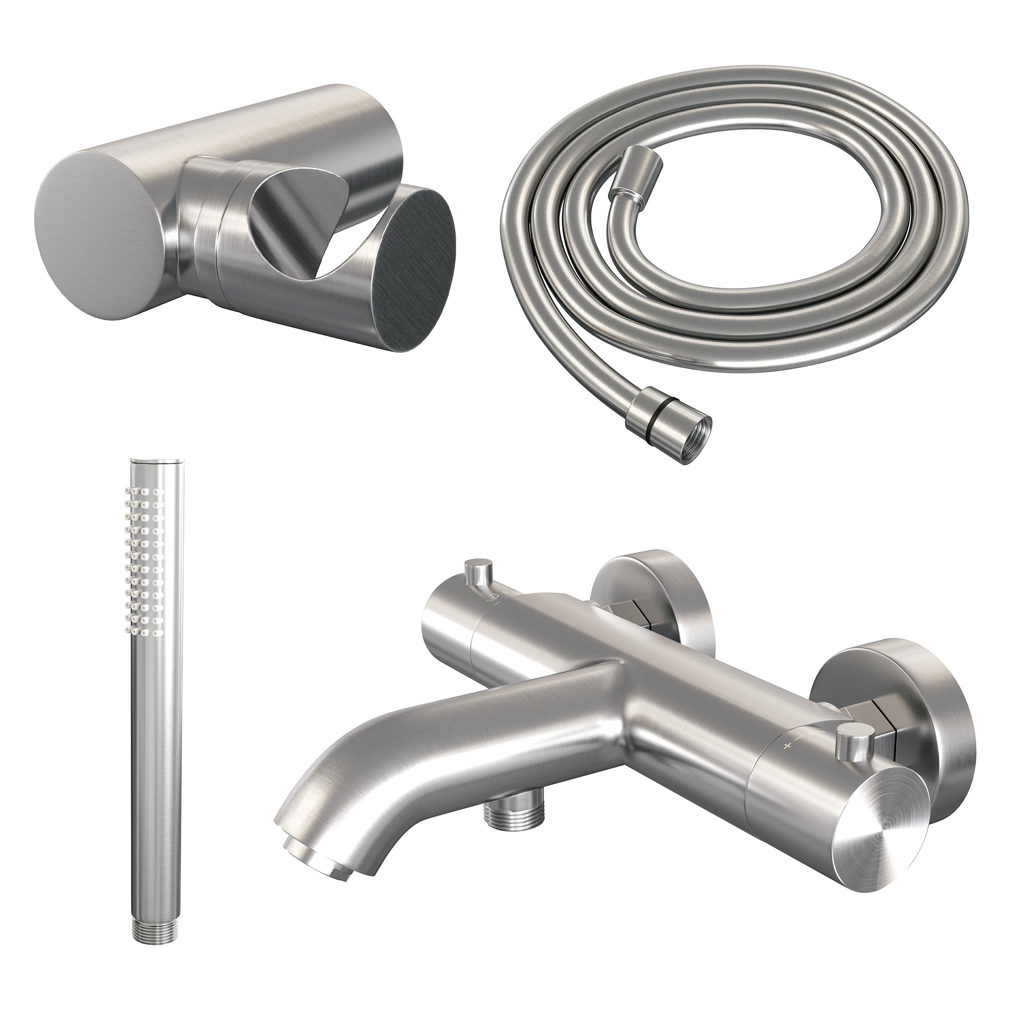 Brauer Edition badthermostaat met badset - staafhanddouche - geborsteld RVS PVD