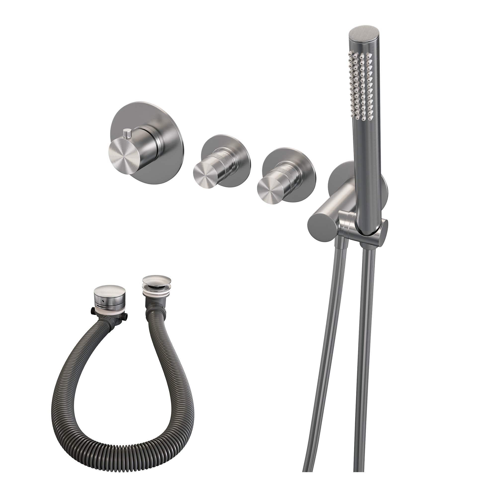 Brauer Edition inbouw badthermostaat met badafvoer/vulcombinatie - staafhanddouche - geborsteld RVS PVD