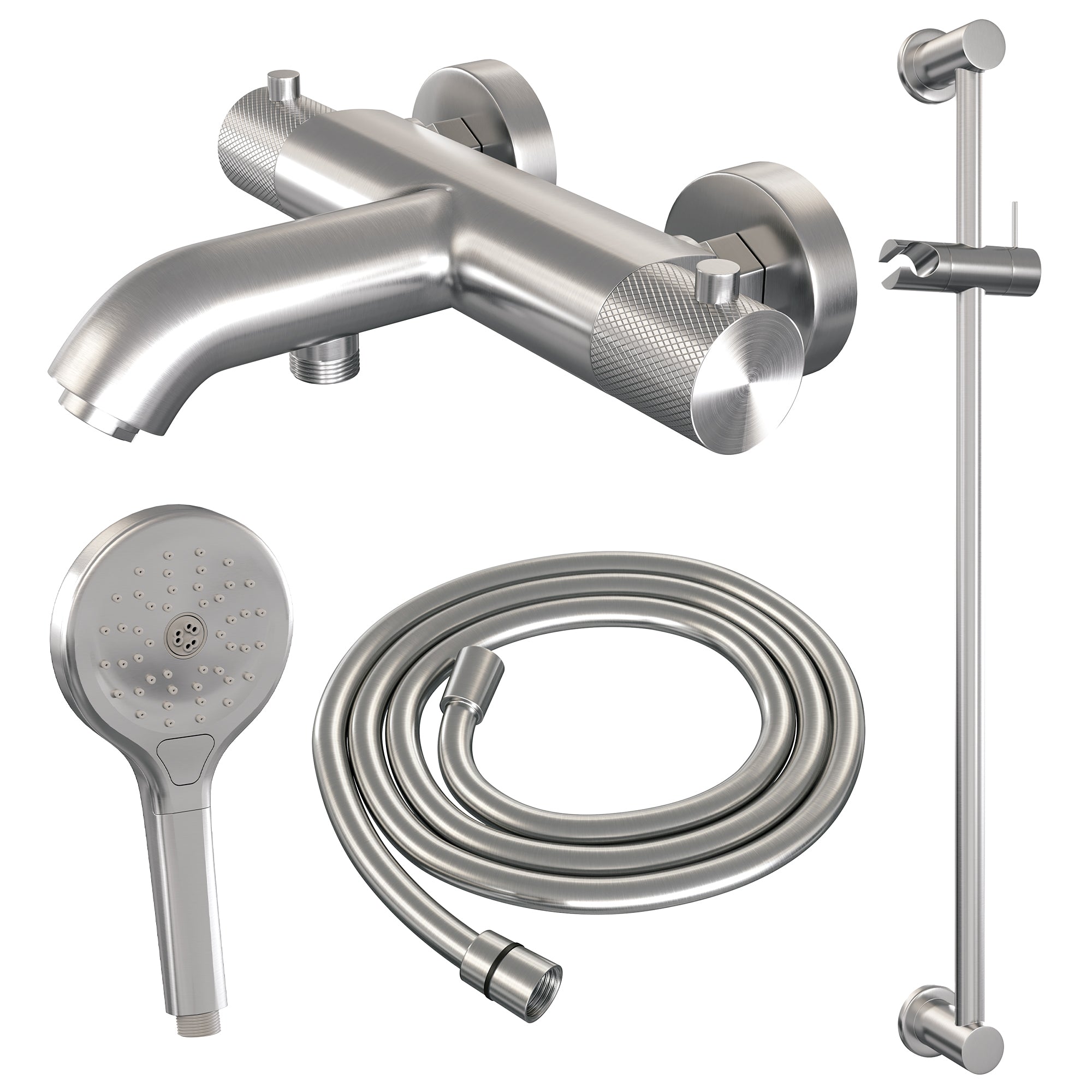 Brauer Carving badthermostaat Glijstangset - 3-standen handdouche - geborsteld RVS PVD
