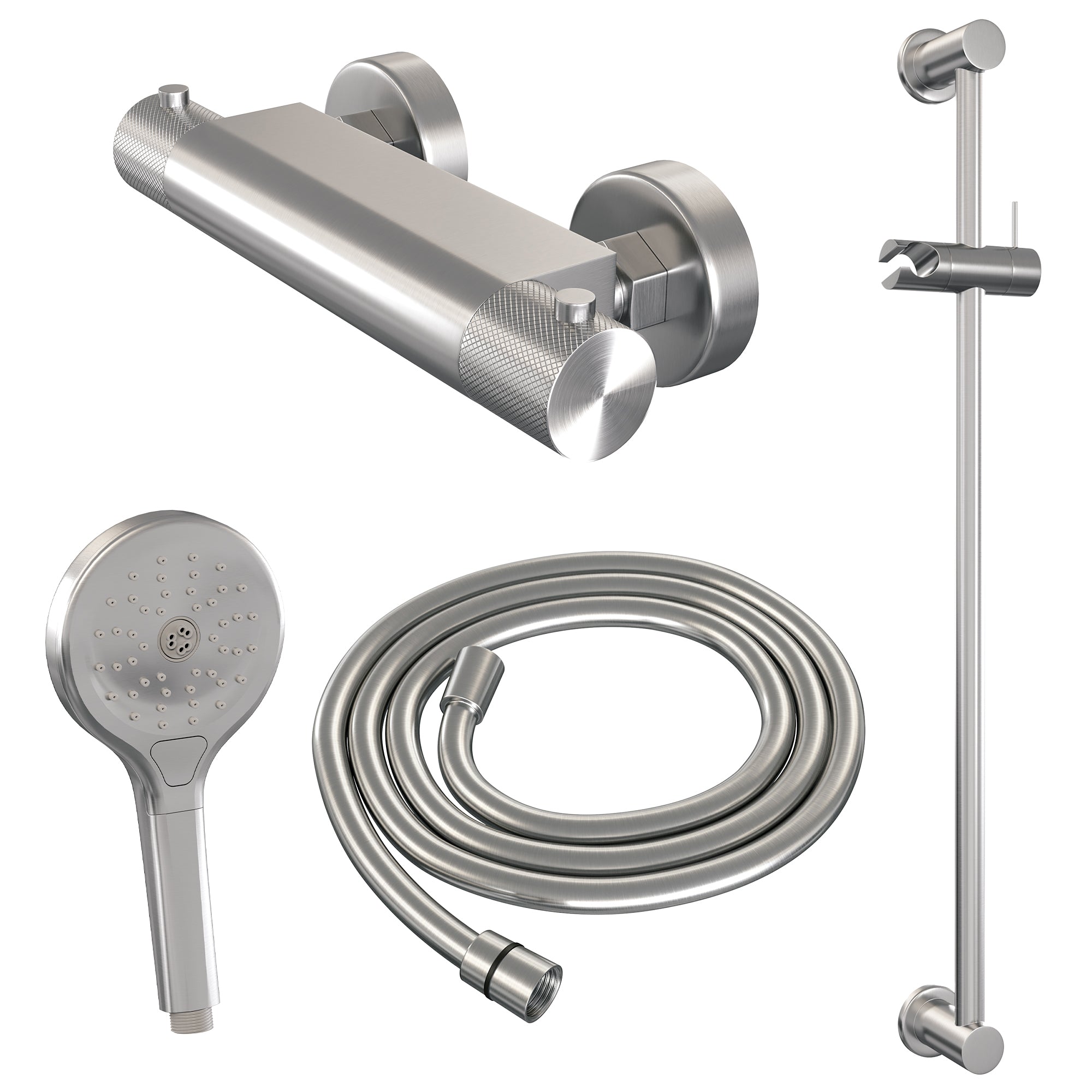 Brauer Carving glijstangset met thermostaat - 3-standen handdouche - geborsteld RVS PVD