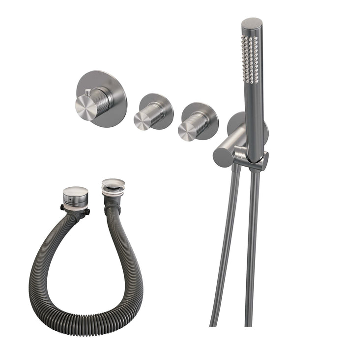 Brauer Carving inbouw badthermostaat met badafvoer/vulcombinatie - staafhanddouche - chroom