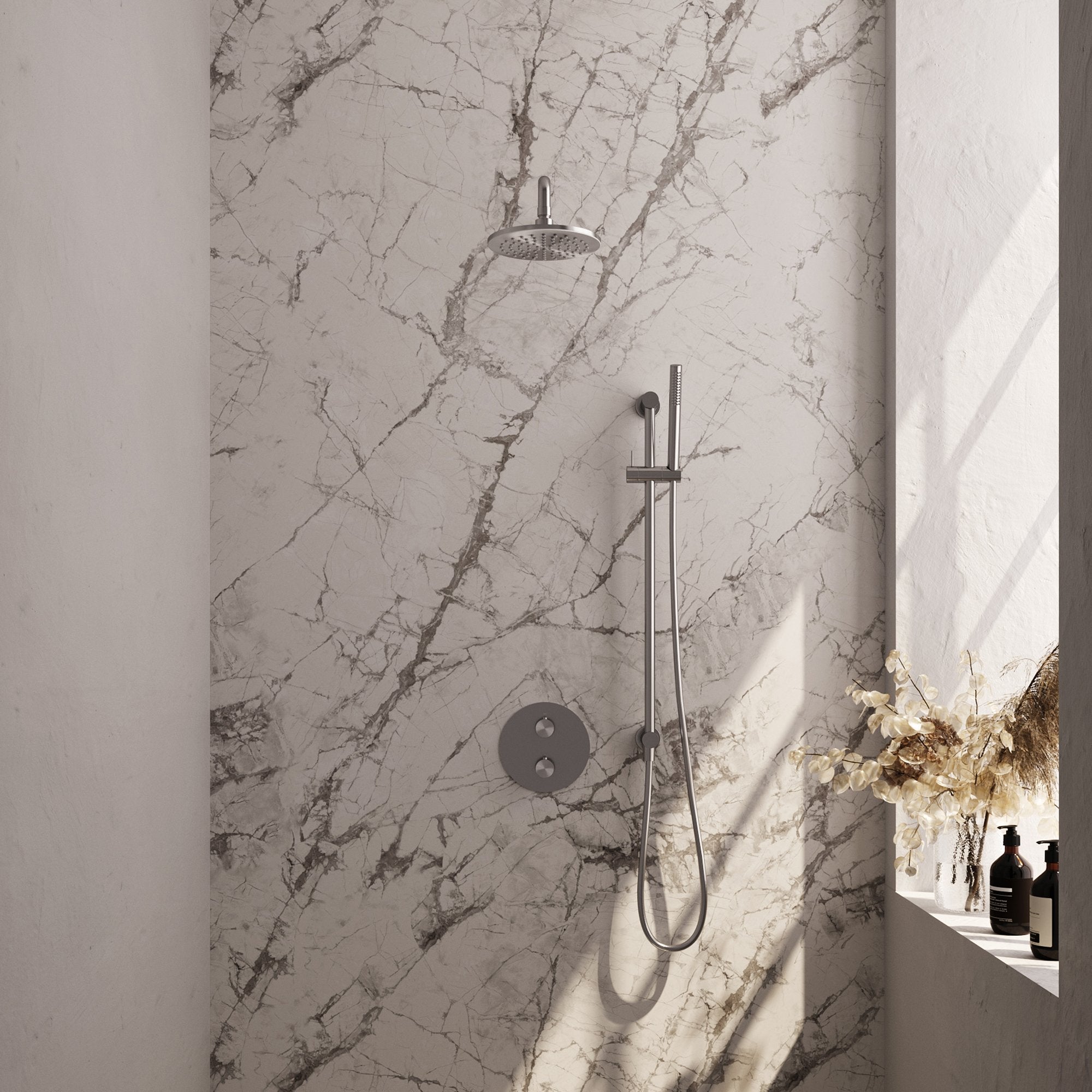 Brauer Edition inbouw regendoucheset 3-weg rond - 20cm hoofddouche - gebogen wandarm - staafhanddouche - glijstang - geborsteld RVS PVD