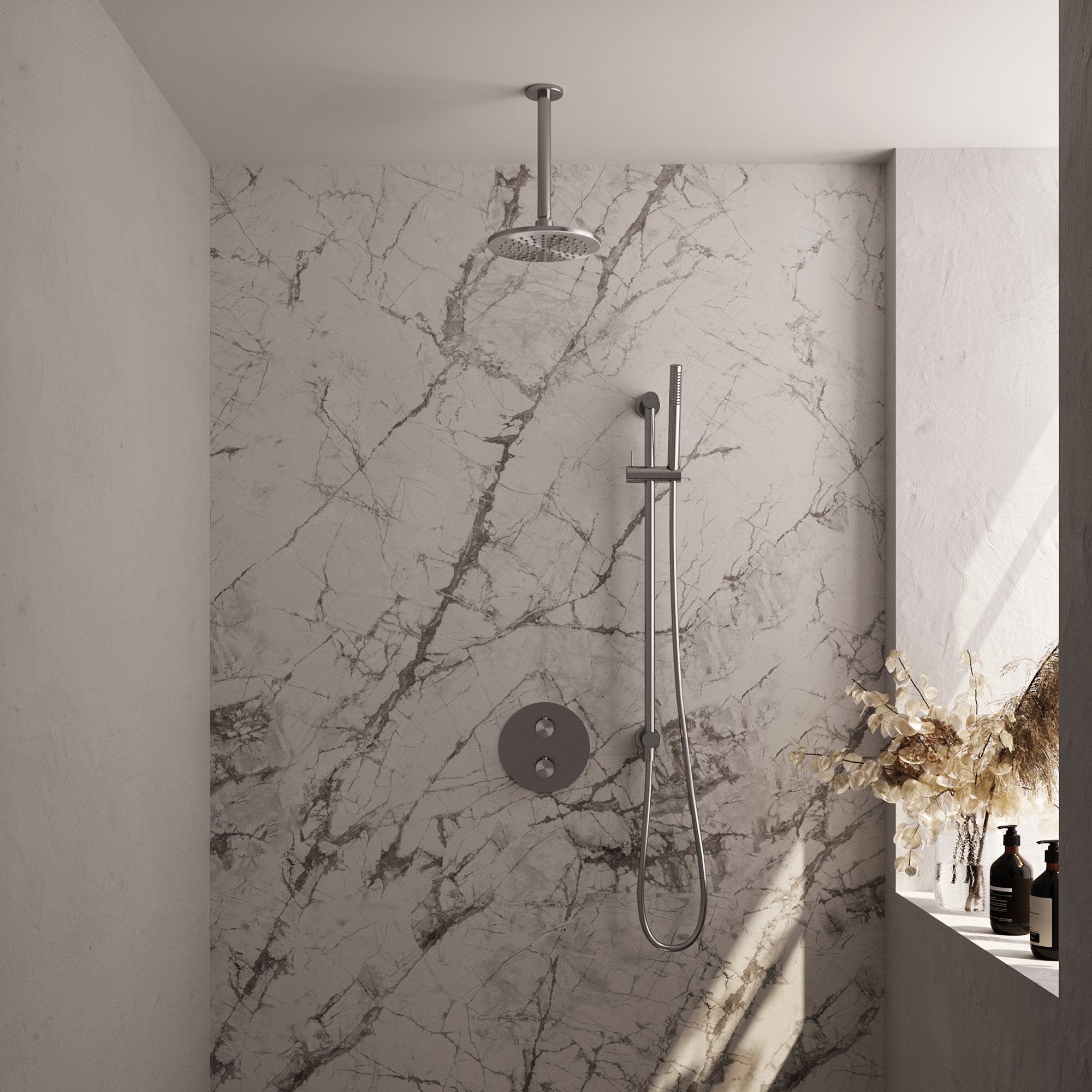 Brauer Edition inbouw regendoucheset 3-weg rond - 20cm hoofddouche - plafondarm - staafhanddouche - glijstang - geborsteld RVS PVD
