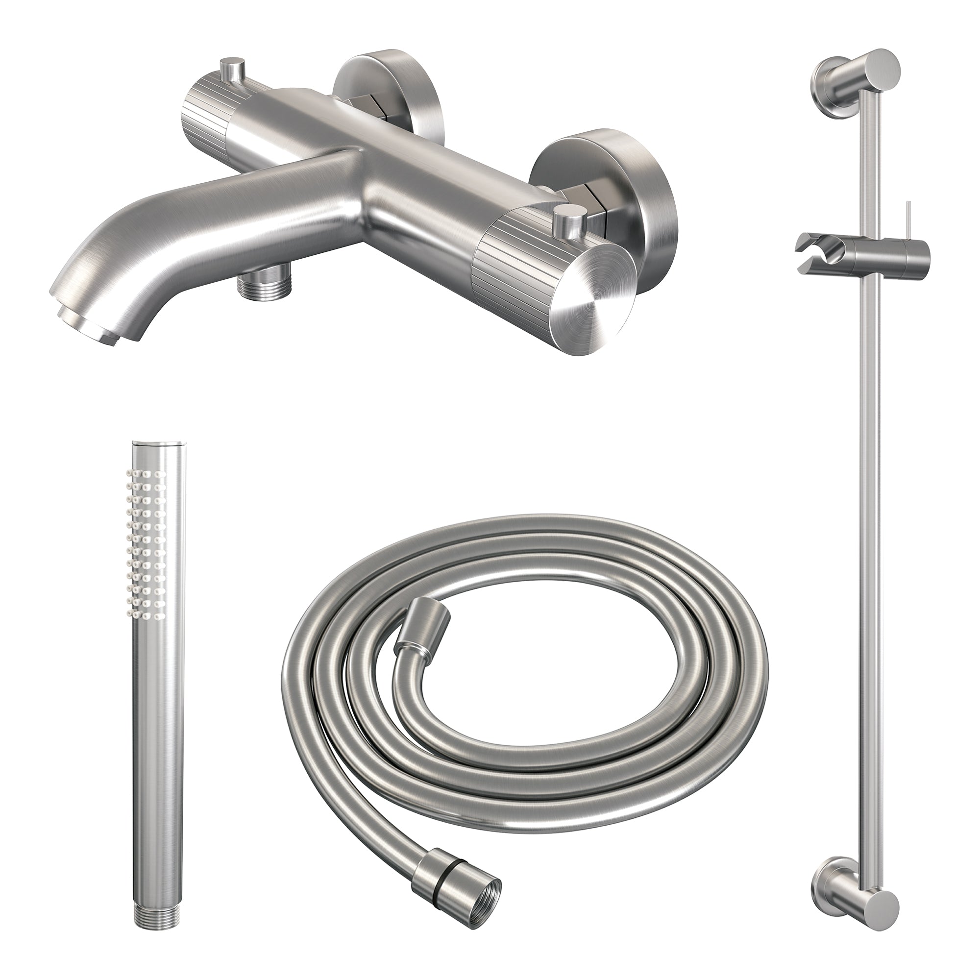 Brauer Stripe opbouw bad thermostaatkraan glijstangset - met staafhanddouche - geborsteld RVS PVD