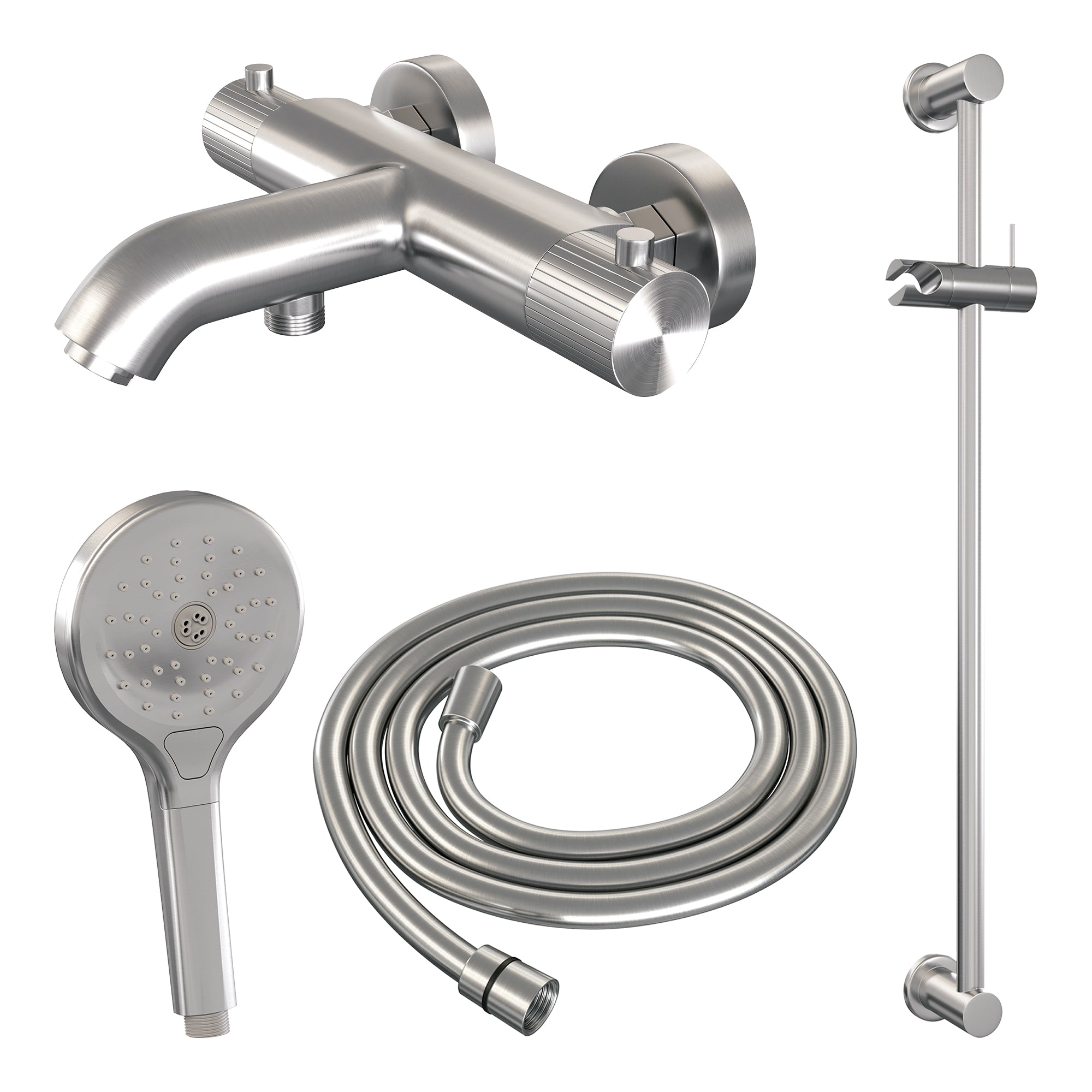 Brauer Stripe opbouw bad thermostaatkraan glijstangset - met 3-standen handdouche - geborsteld RVS PVD