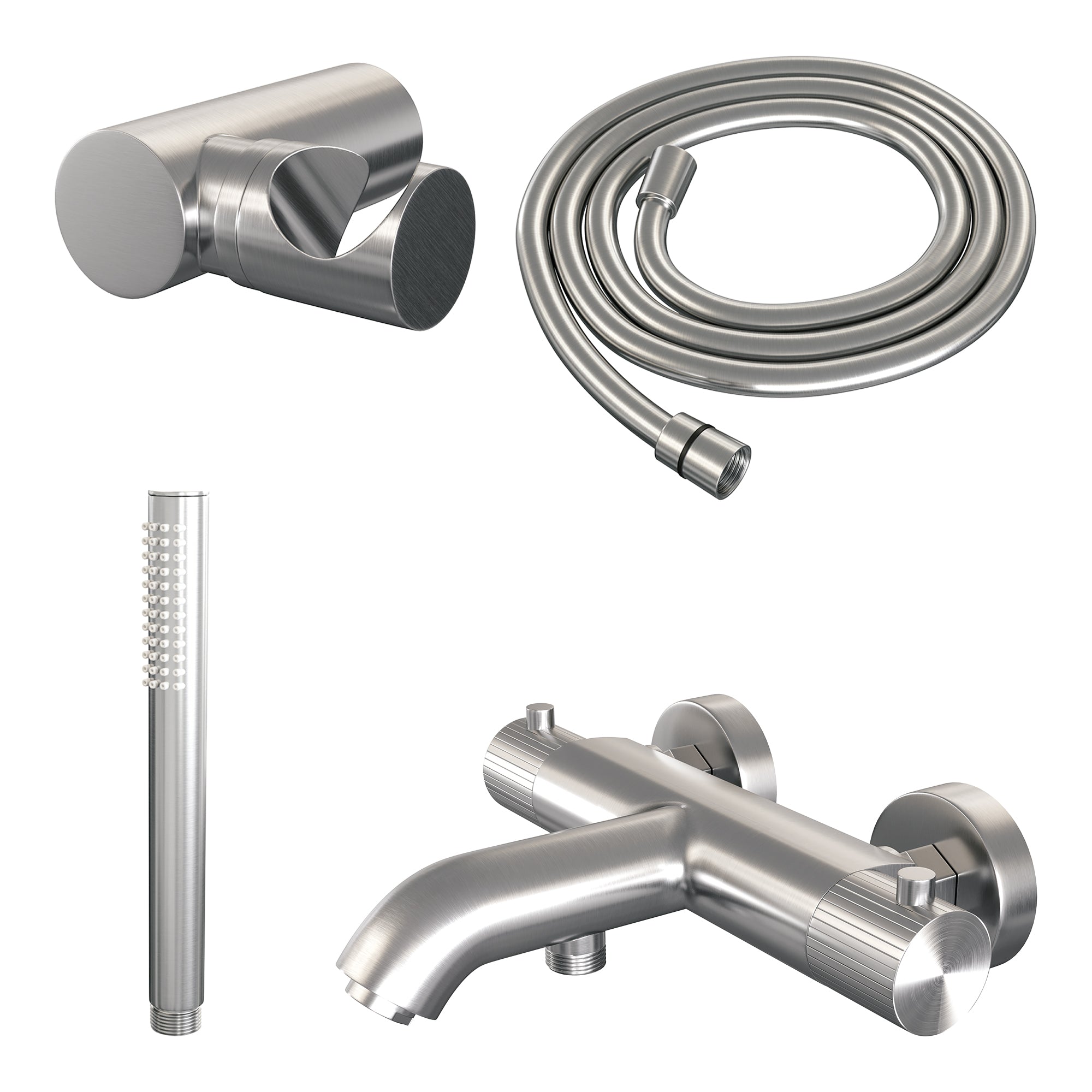 Brauer Stripe opbouw bad thermostaatkraan set - met staafhanddouche - geborsteld RVS PVD