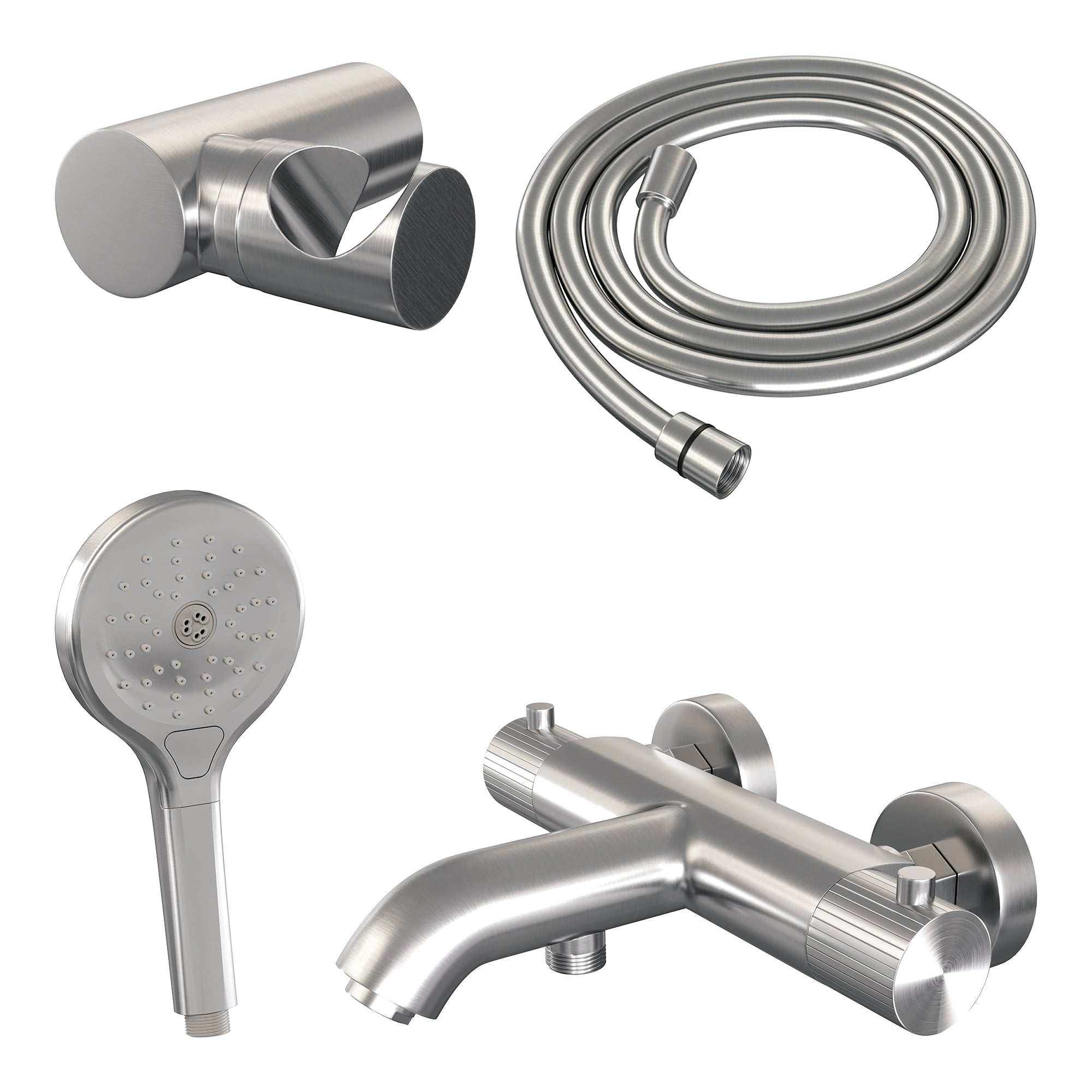 Brauer Stripe opbouw bad thermostaatkraan set - met 3-standen handdouche - geborsteld RVS PVD