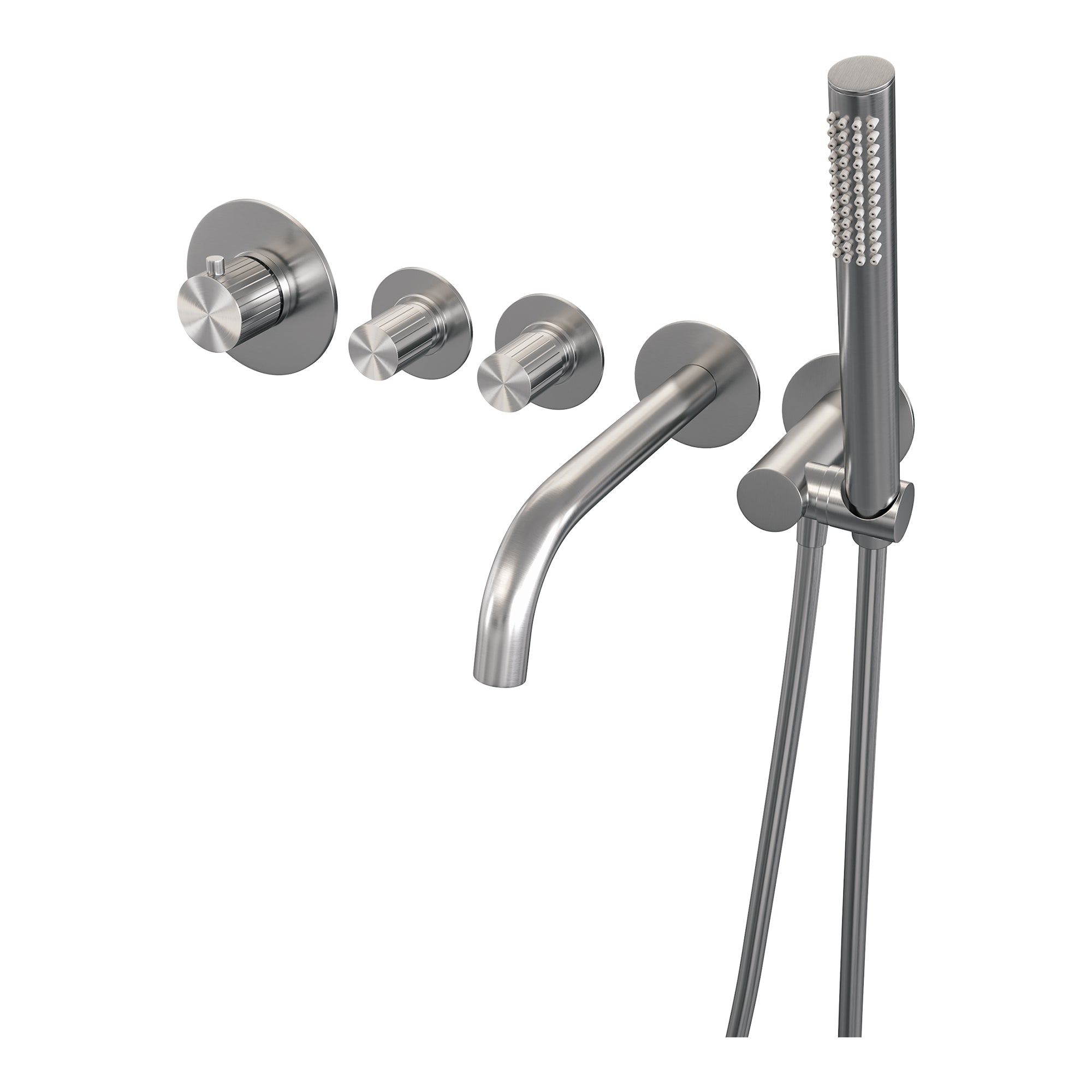 Brauer Stripe inbouw badthermostaat met uitloop - staafhanddouche - geborsteld RVS PVD