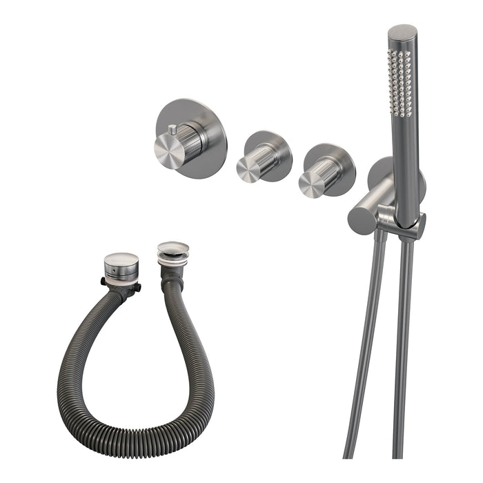 Brauer Stripe inbouw badthermostaat met badvulcombinatie - staafhanddouche - geborsteld RVS PVD