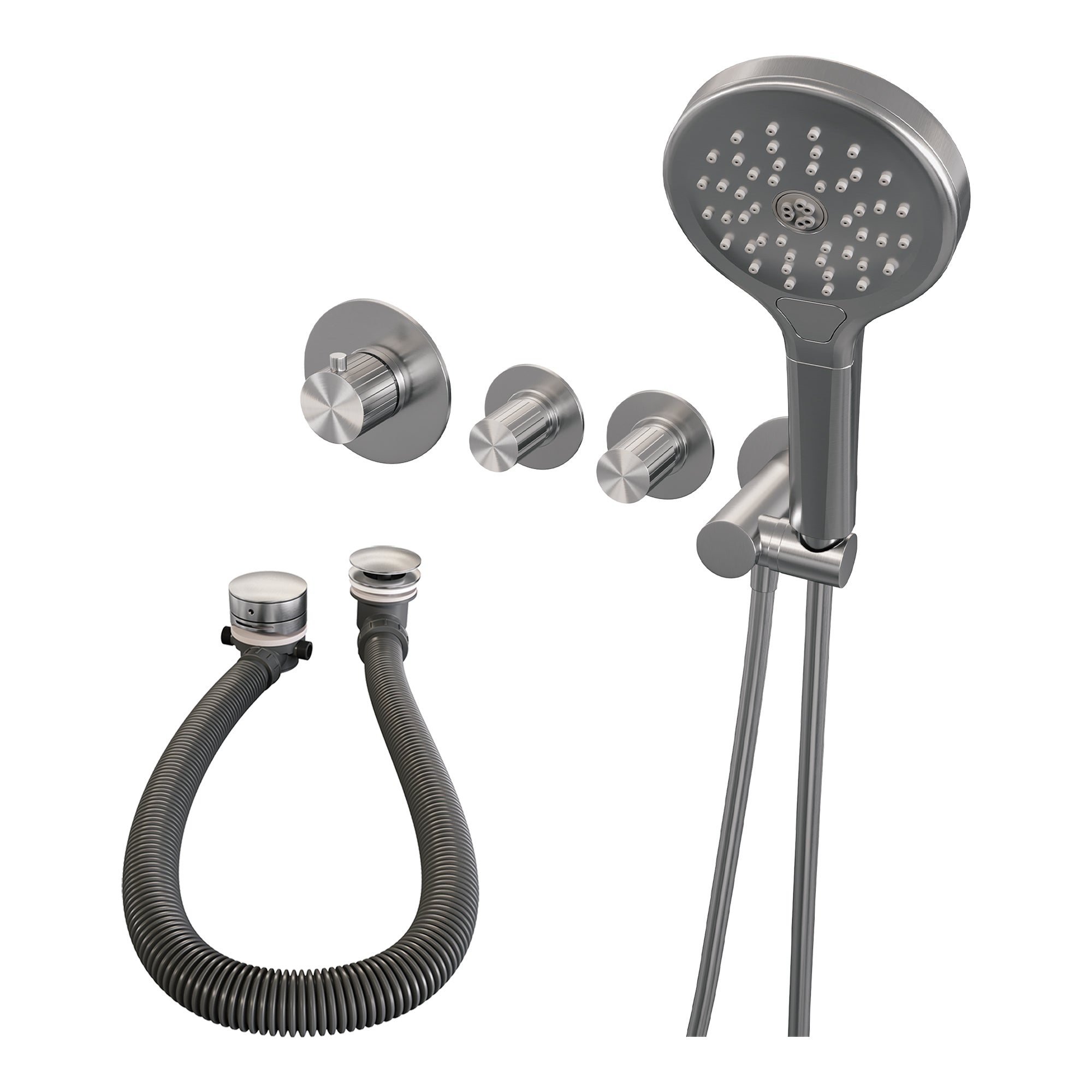Brauer Stripe inbouw badthermostaat met badvulcombinatie - 3-standen handdouche - geborsteld RVS PVD