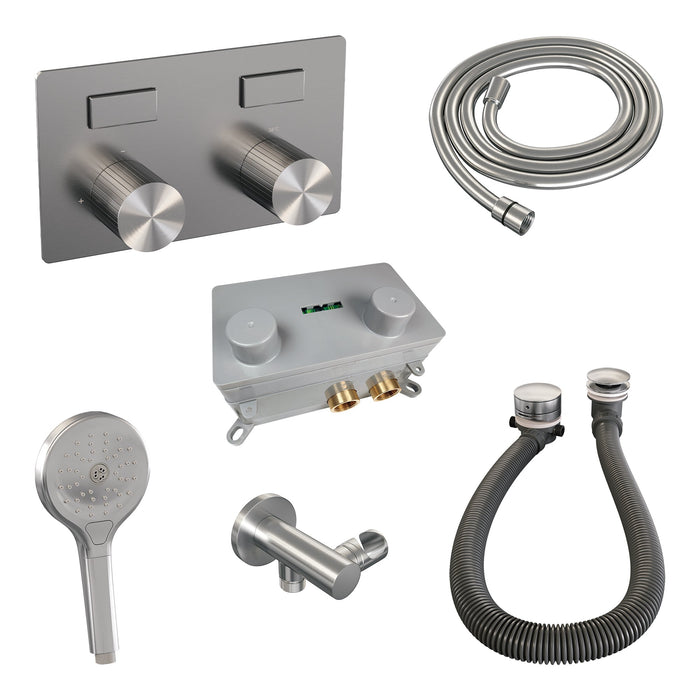 Brauer Stripe inbouw badthermostaat met drukknoppen en badvulcombinatie - 3-standen handdouche - geborsteld RVS PVD