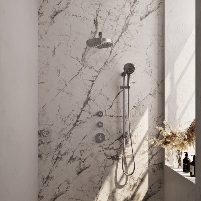 Brauer Stripe inbouw regendoucheset met 2 stopkranen - rechte wandarm - 3-standen handdouche - glijstang - geborsteld RVS PVD