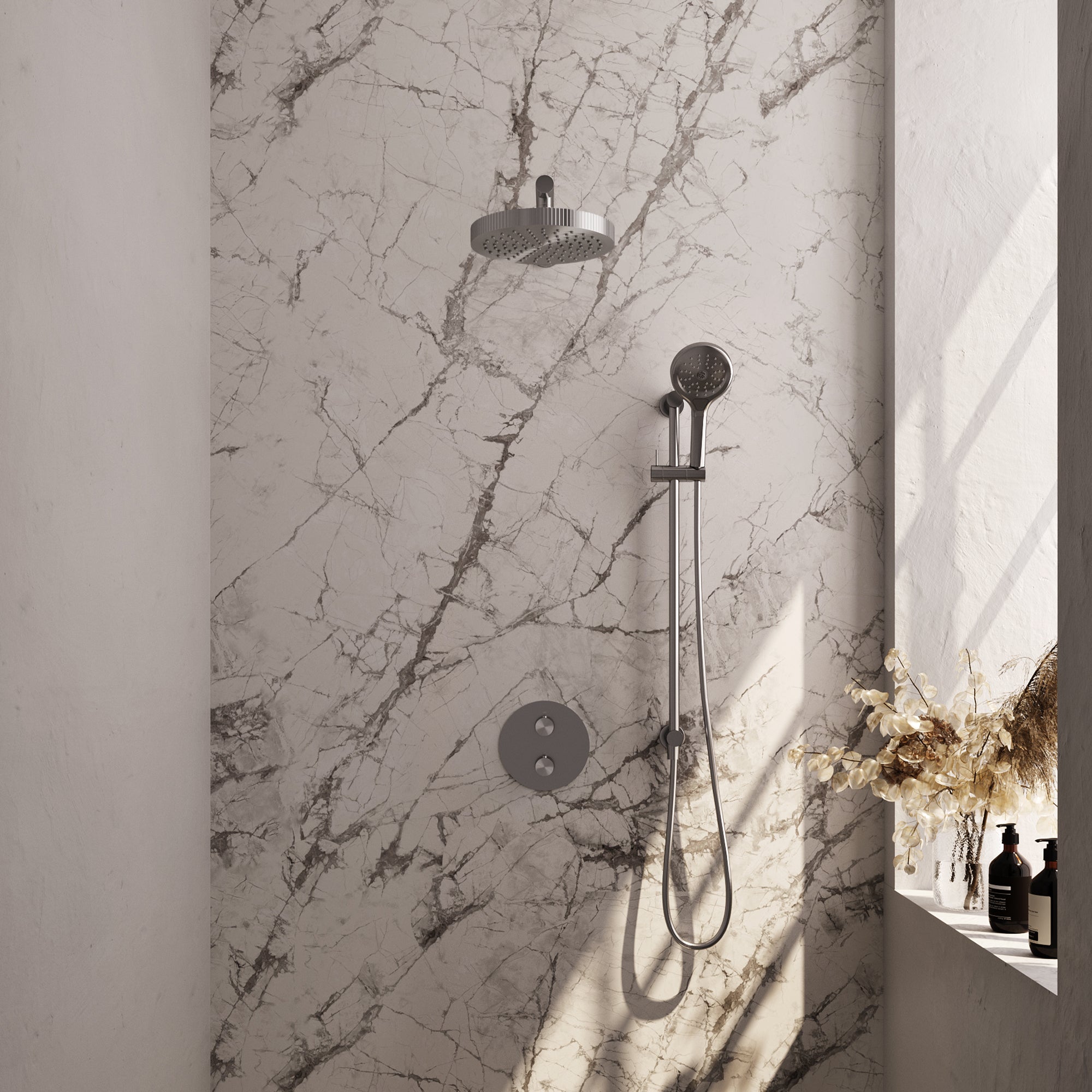 Brauer Stripe inbouw regendoucheset rond - rechte wandarm - 3-standen handdouche - glijstang - geborsteld RVS PVD