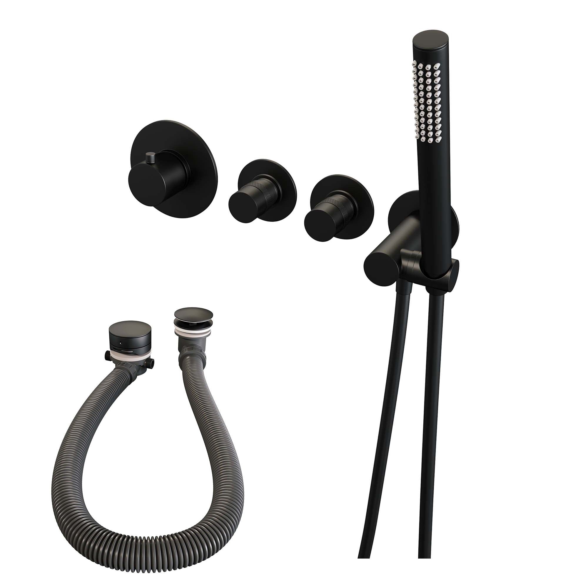 Brauer Edition inbouw badthermostaat met badafvoer/vulcombinatie - staafhanddouche - Mat Zwart