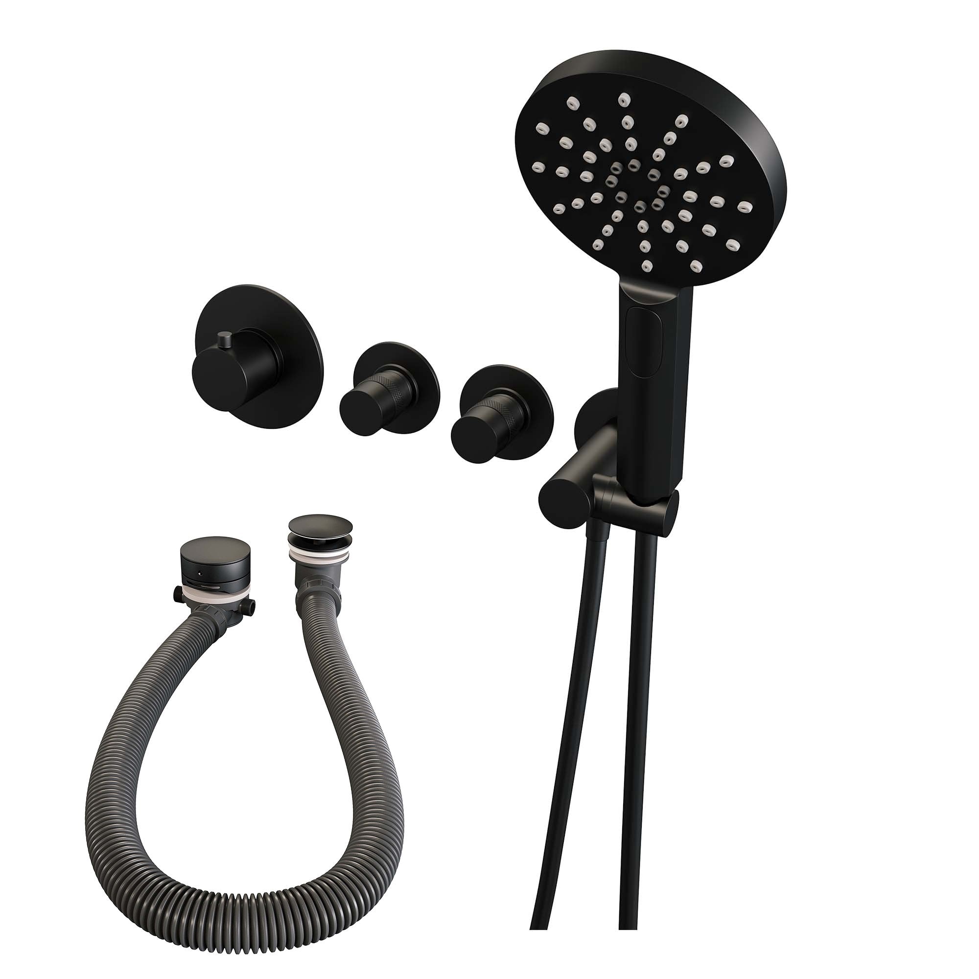 Brauer Edition inbouw badthermostaat met badafvoer/vulcombinatie - 3-standen handdouche - Mat Zwart