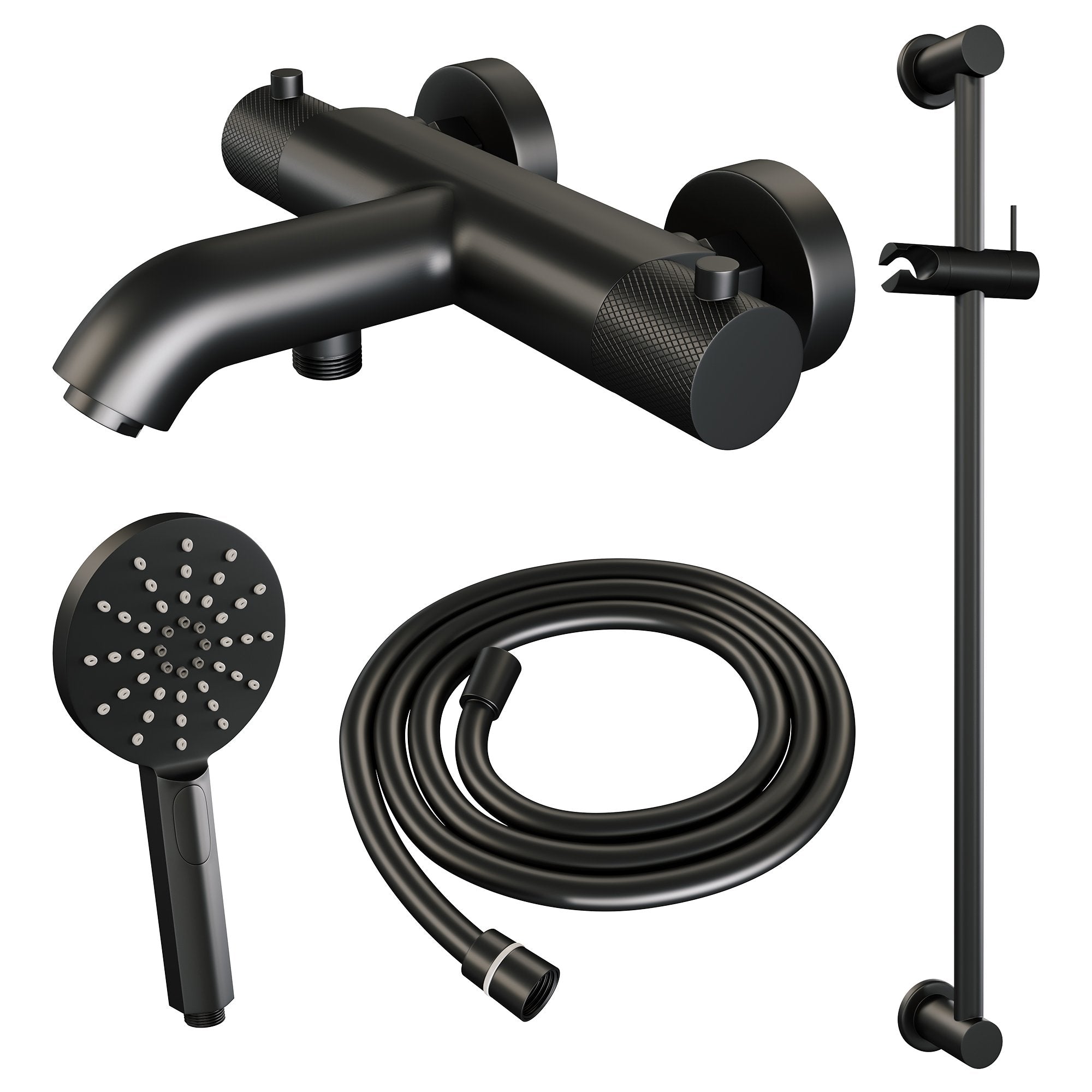 Brauer Carving badthermostaat Glijstangset - 3-standen handdouche - Mat Zwart