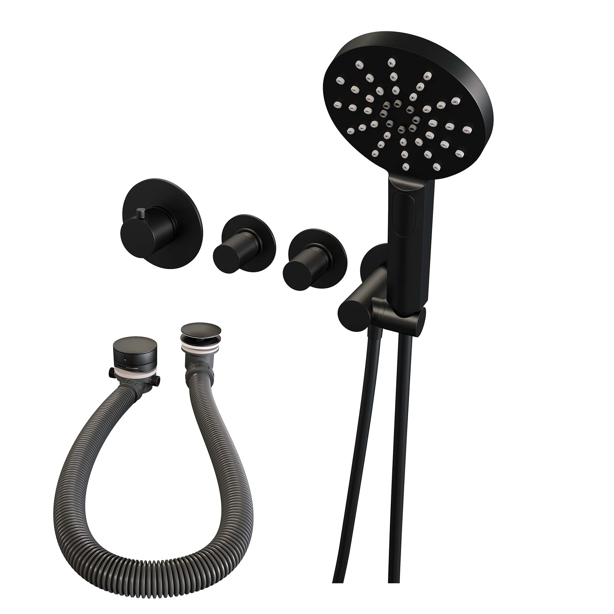 Brauer Carving inbouw badthermostaat met badafvoer/vulcombinatie - 3-standen handdouche - Mat Zwart