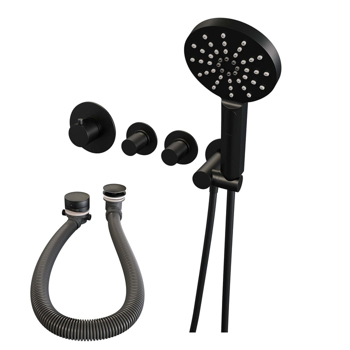 Brauer Carving inbouw badthermostaat met badafvoer/vulcombinatie - 3-standen handdouche - Mat Zwart