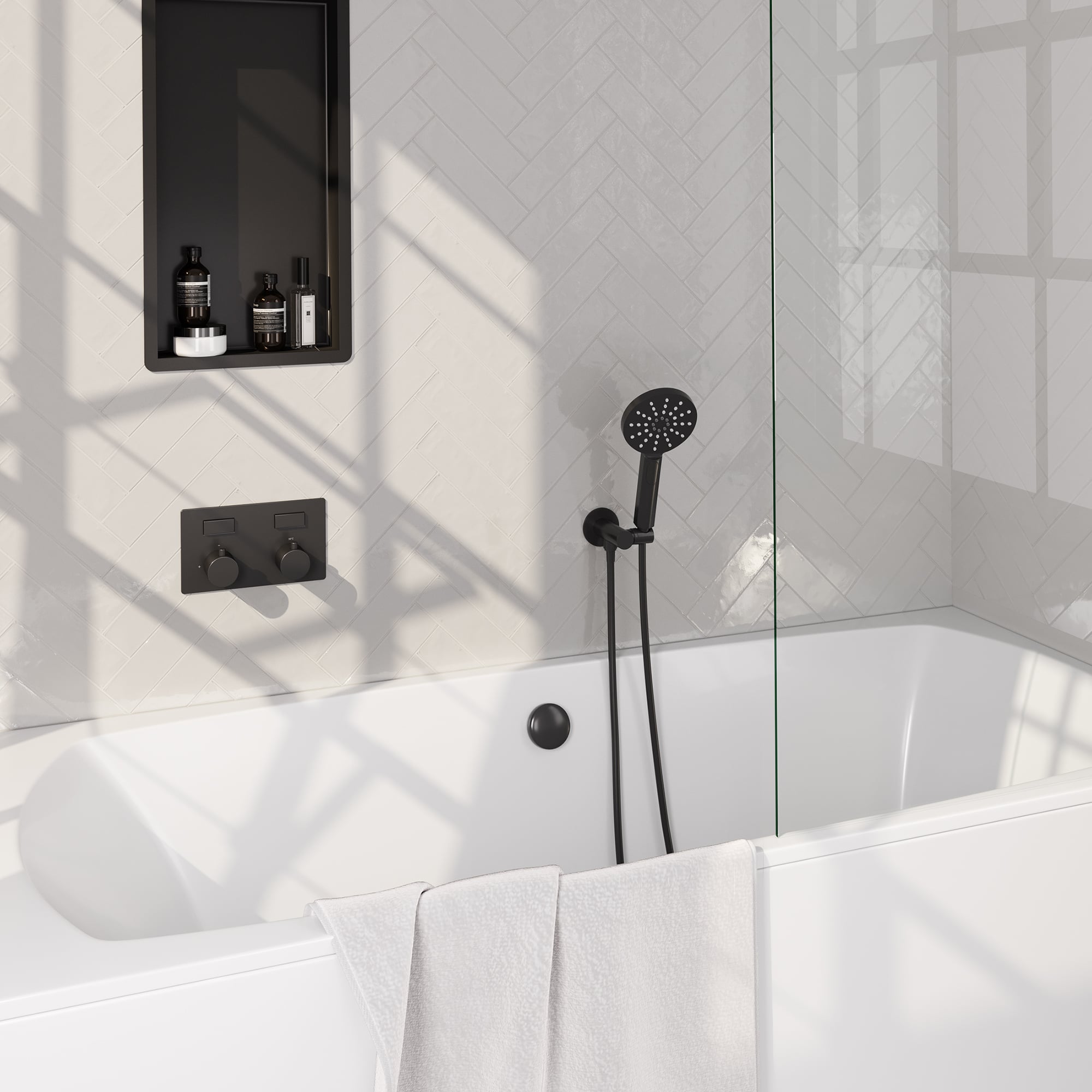Brauer Edition inbouw badthermostaat - drukknoppen - badafvoer/vulcombinatie - 3-standen handdouche - Mat Zwart