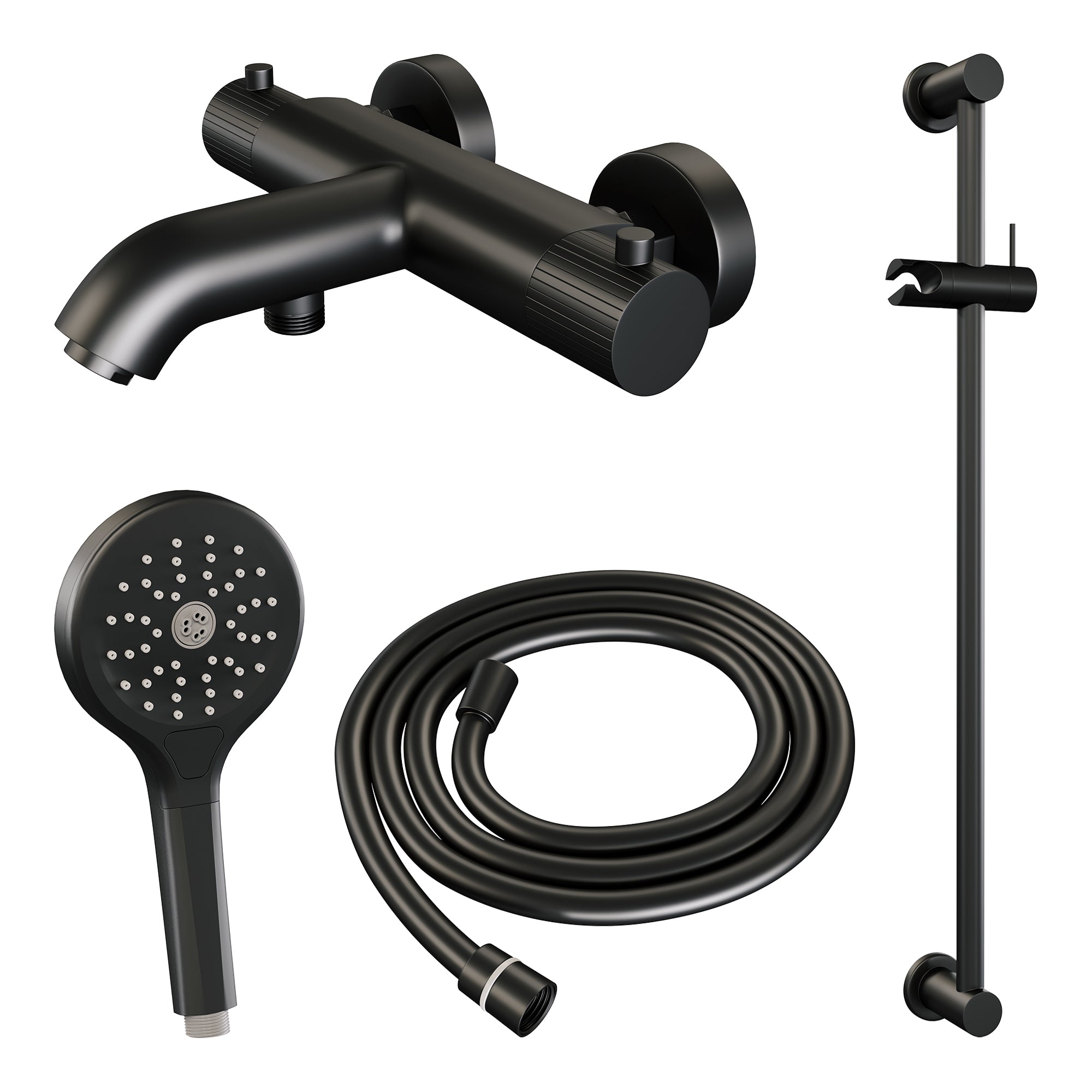Brauer Stripe opbouw bad thermostaatkraan glijstangset - met 3-standen handdouche - Mat Zwart