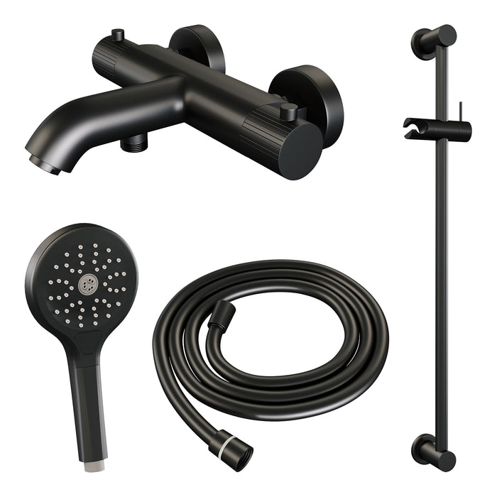 Brauer Stripe opbouw bad thermostaatkraan glijstangset - met 3-standen handdouche - Mat Zwart