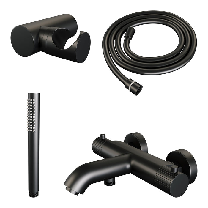 Brauer Stripe opbouw bad thermostaatkraan set - met staafhanddouche - Mat Zwart