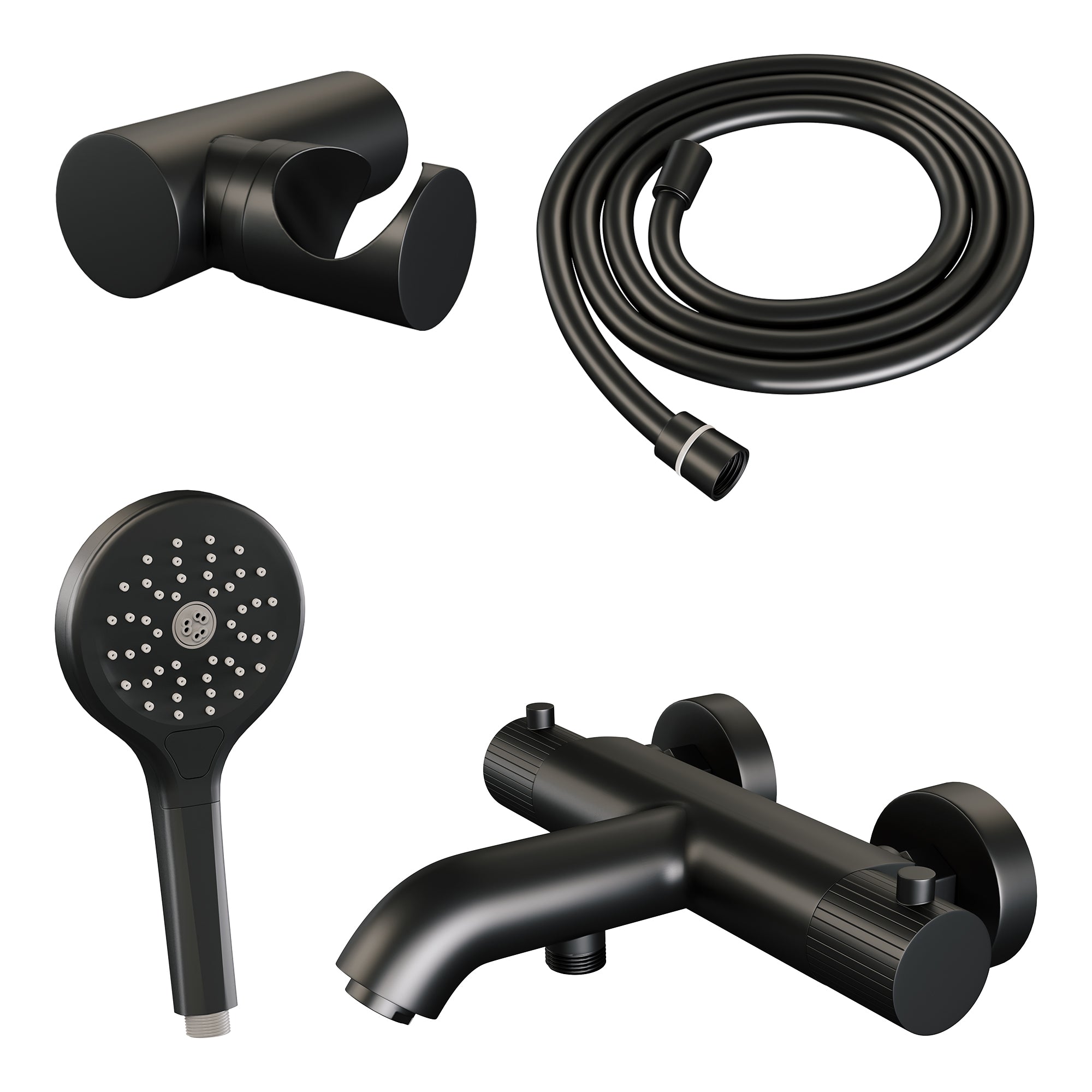 Brauer Stripe opbouw bad thermostaatkraan set - met 3-standen handdouche - Mat Zwart