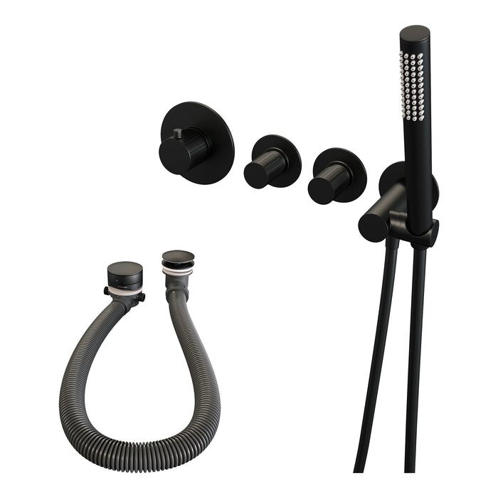 Brauer Stripe inbouw badthermostaat met badvulcombinatie - staafhanddouche - Mat Zwart