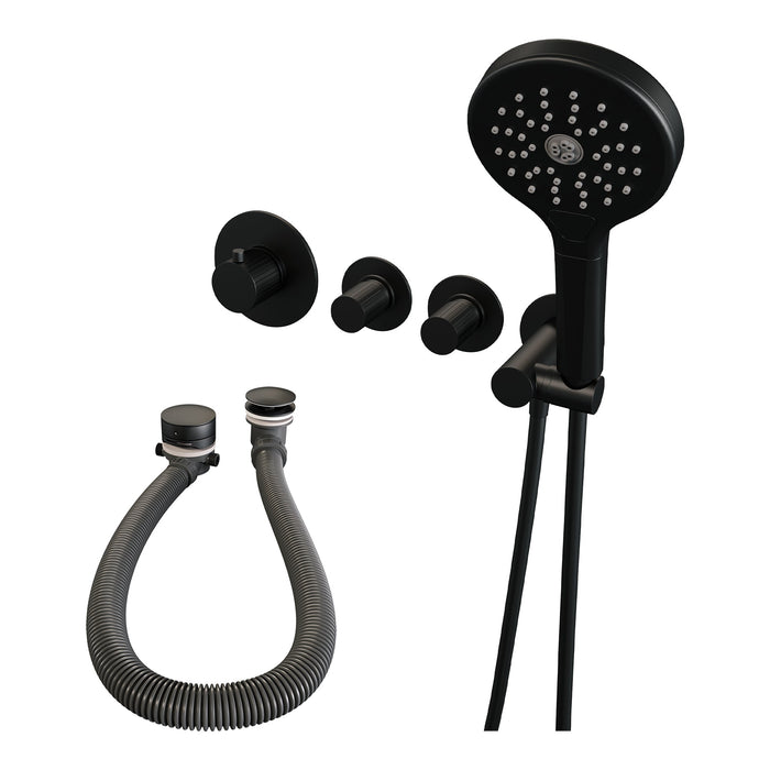Brauer Stripe inbouw badthermostaat met badvulcombinatie - 3-standen handdouche - Mat Zwart