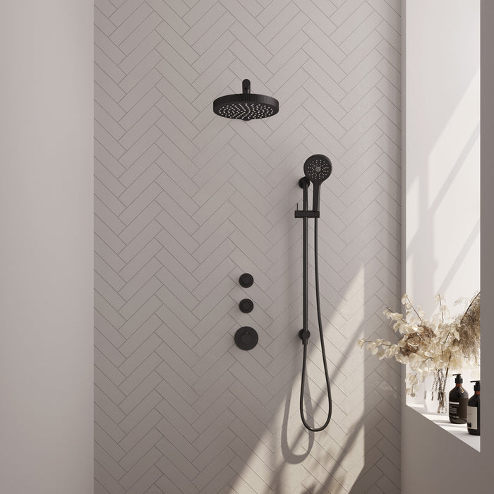 Brauer Stripe inbouw regendoucheset met 2 stopkranen - rechte wandarm - 3-standen handdouche - glijstang - Mat Zwart