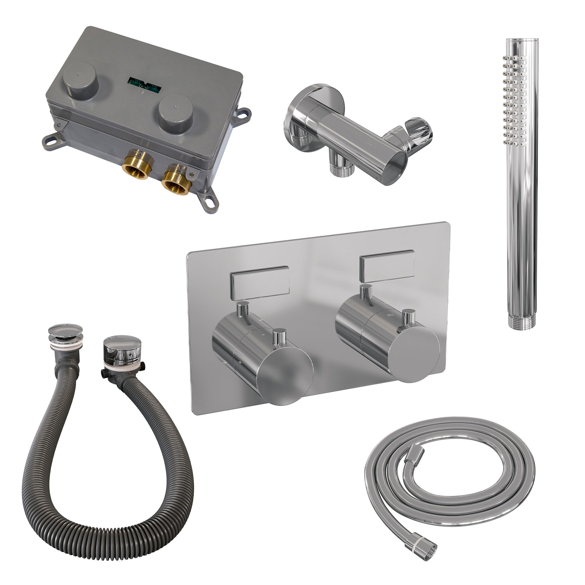 Brauer Edition inbouw badthermostaat - drukknoppen - badafvoer/vulcombinatie - staafhanddouche - chroom