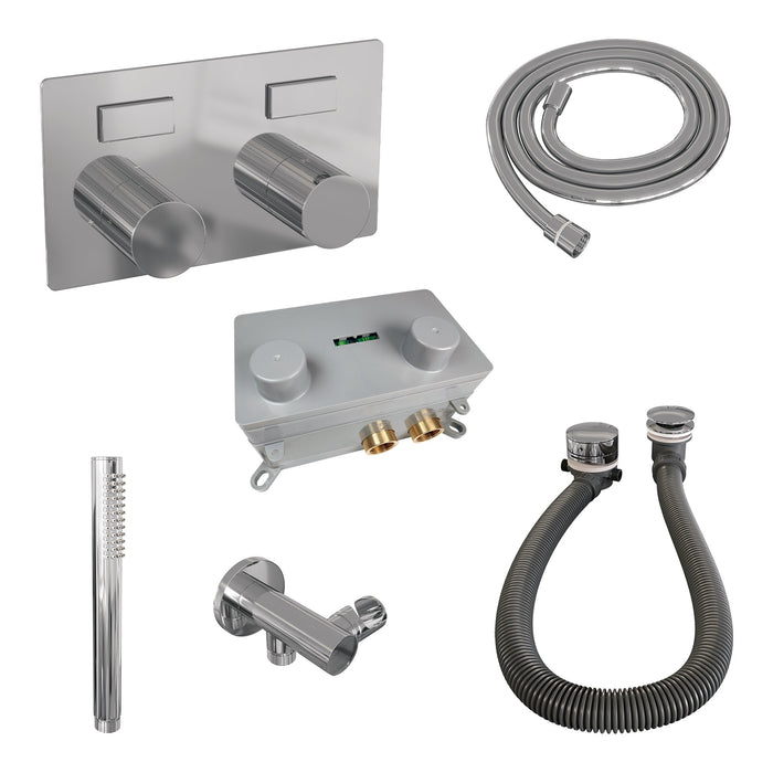 Brauer Stripe inbouw badthermostaat met drukknoppen en badvulcombinatie - staafhanddouche - chroom