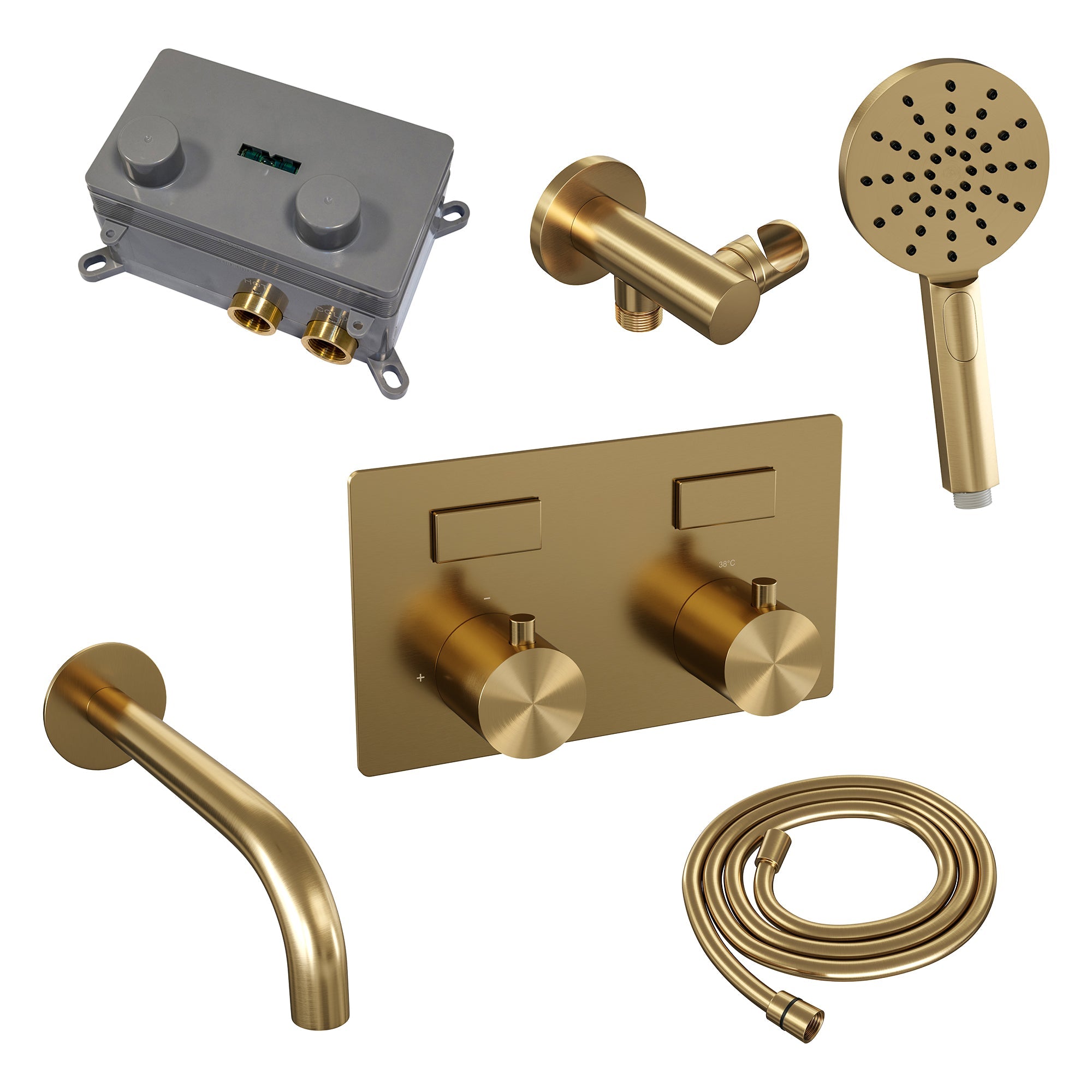Brauer Edition inbouw badthermostaat - drukknoppen - baduitloop - 3-standen handdouche - Geborsteld Goud PVD