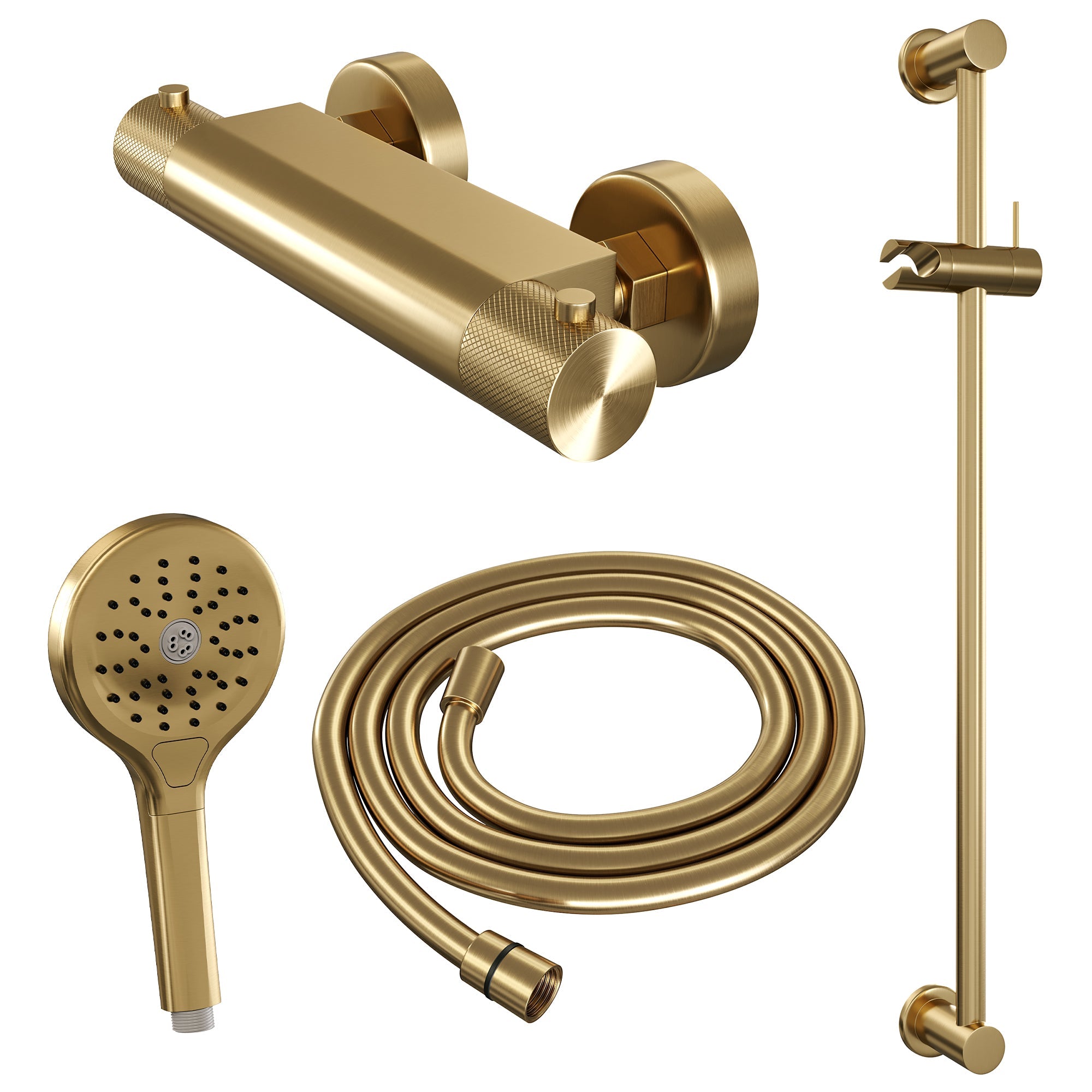 Brauer Carving glijstangset met thermostaat - 3-standen handdouche - Geborsteld Goud PVD