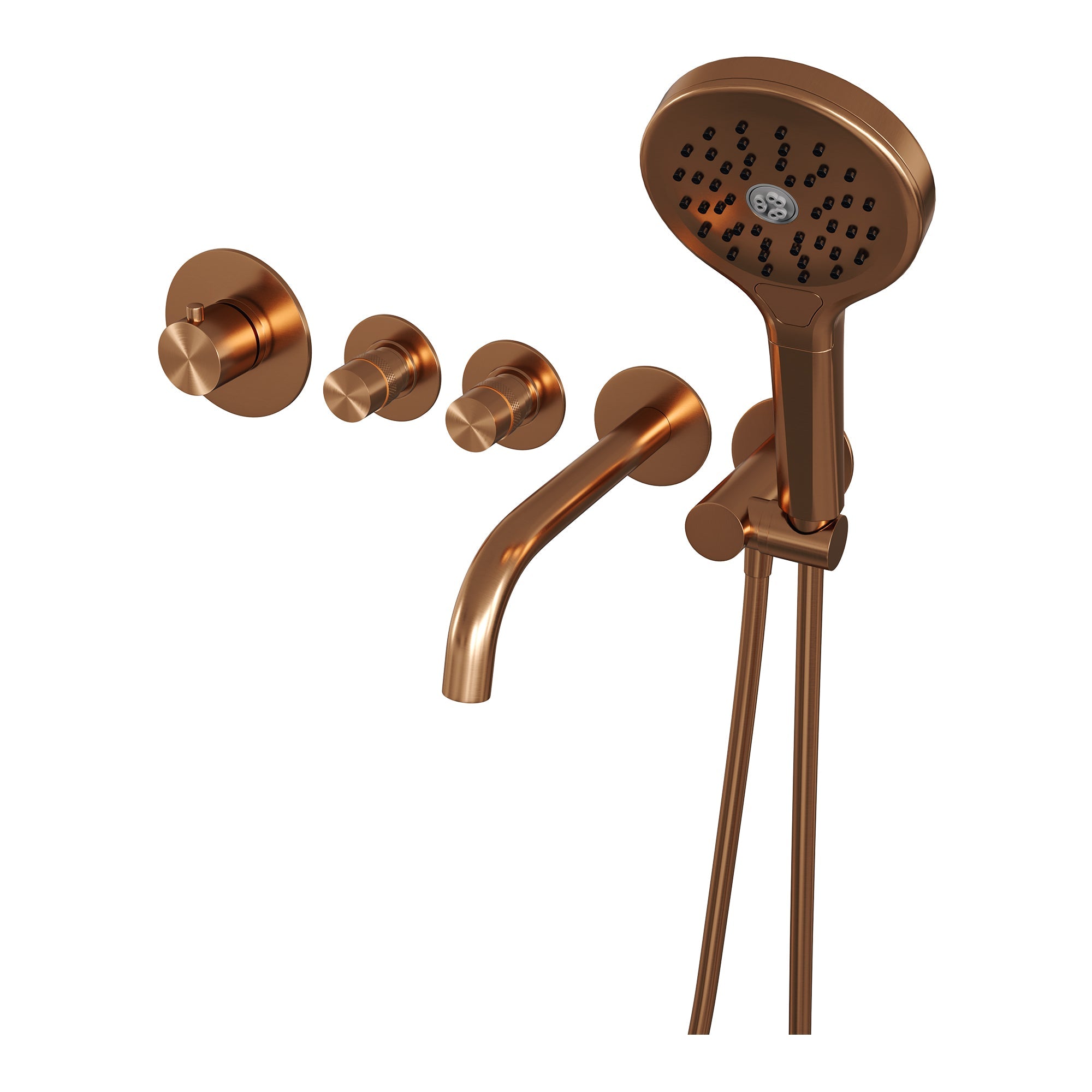 Brauer Edition inbouw badthermostaat met badafvoer/vulcombinatie - 3-standen handdouche - Geborsteld Koper PVD