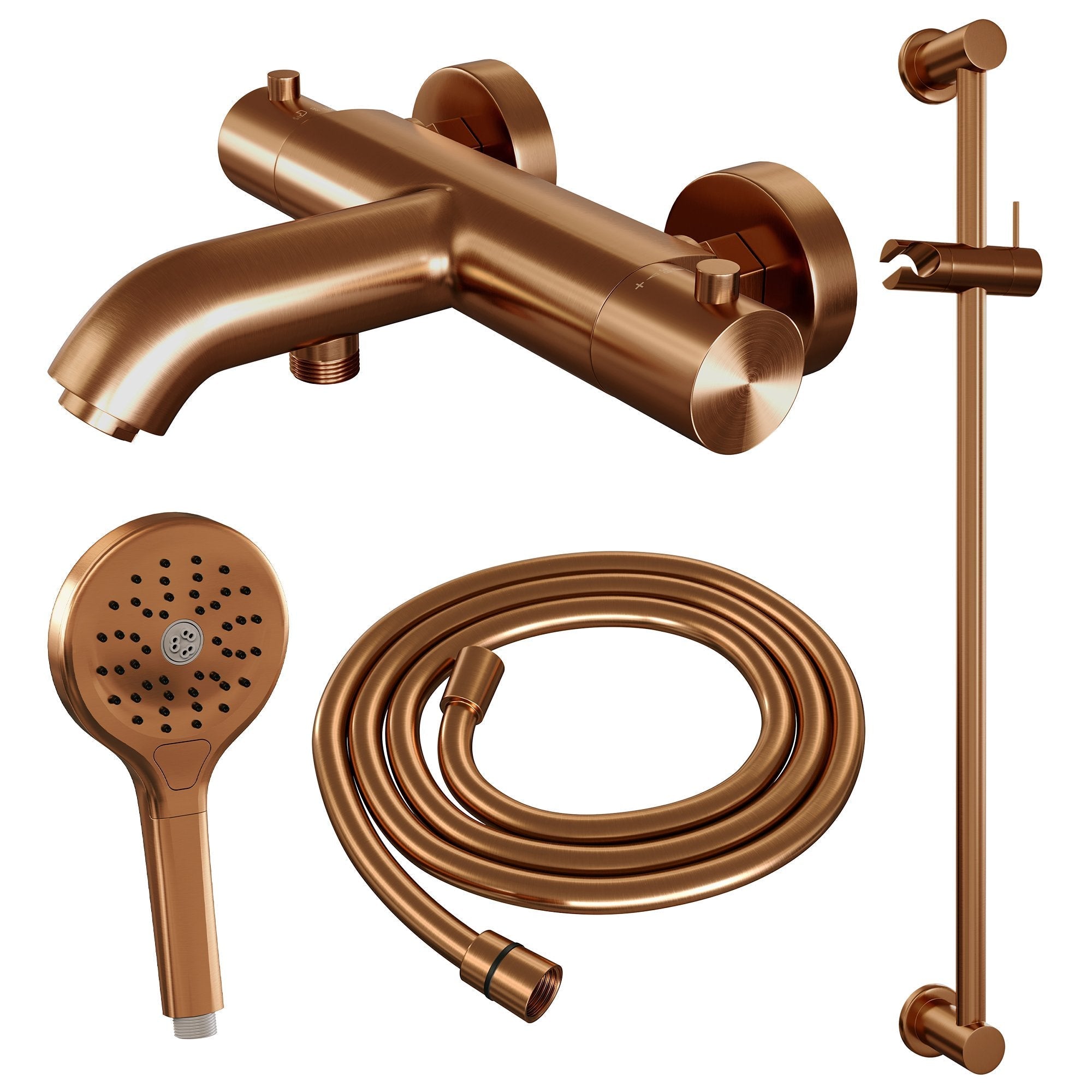 Brauer Edition badthermostaat Glijstangset - 3 standen handdouche - Geborsteld Koper PVD