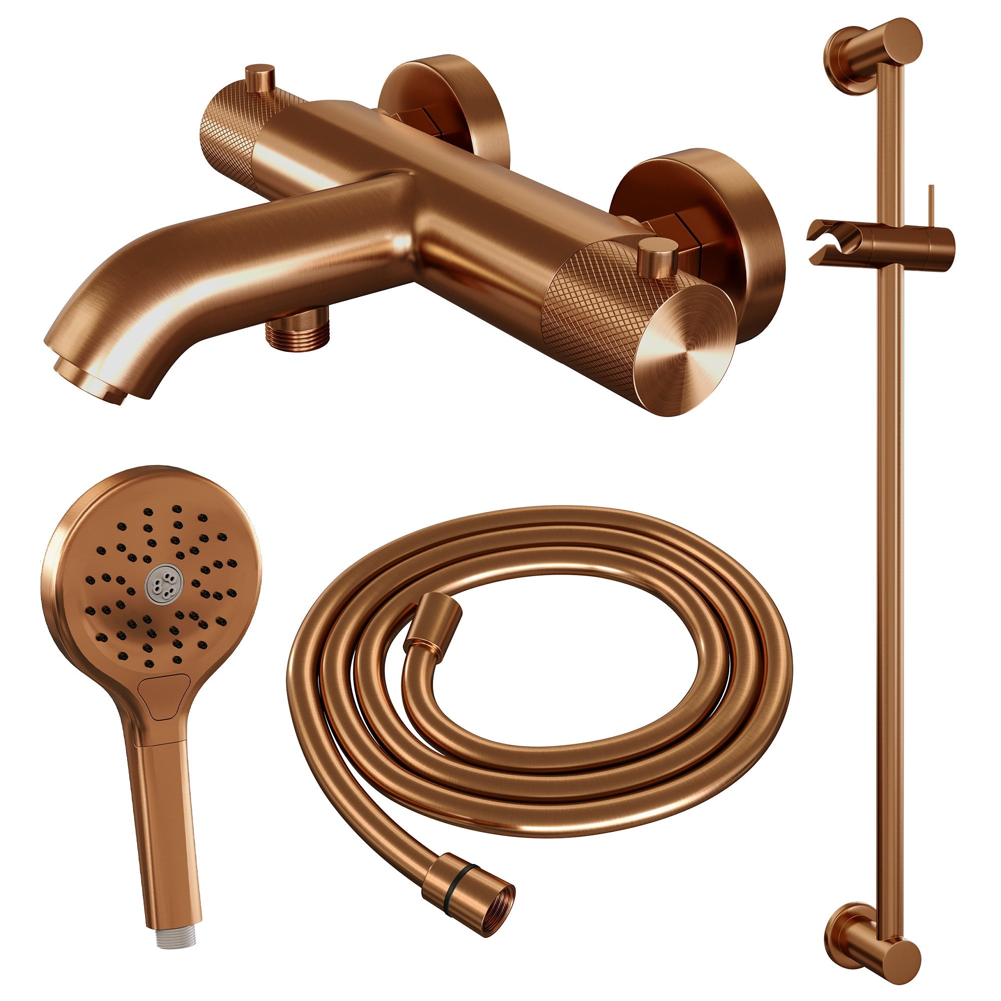 Brauer Carving badthermostaat Glijstangset - 3-standen handdouche - Geborsteld Koper PVD