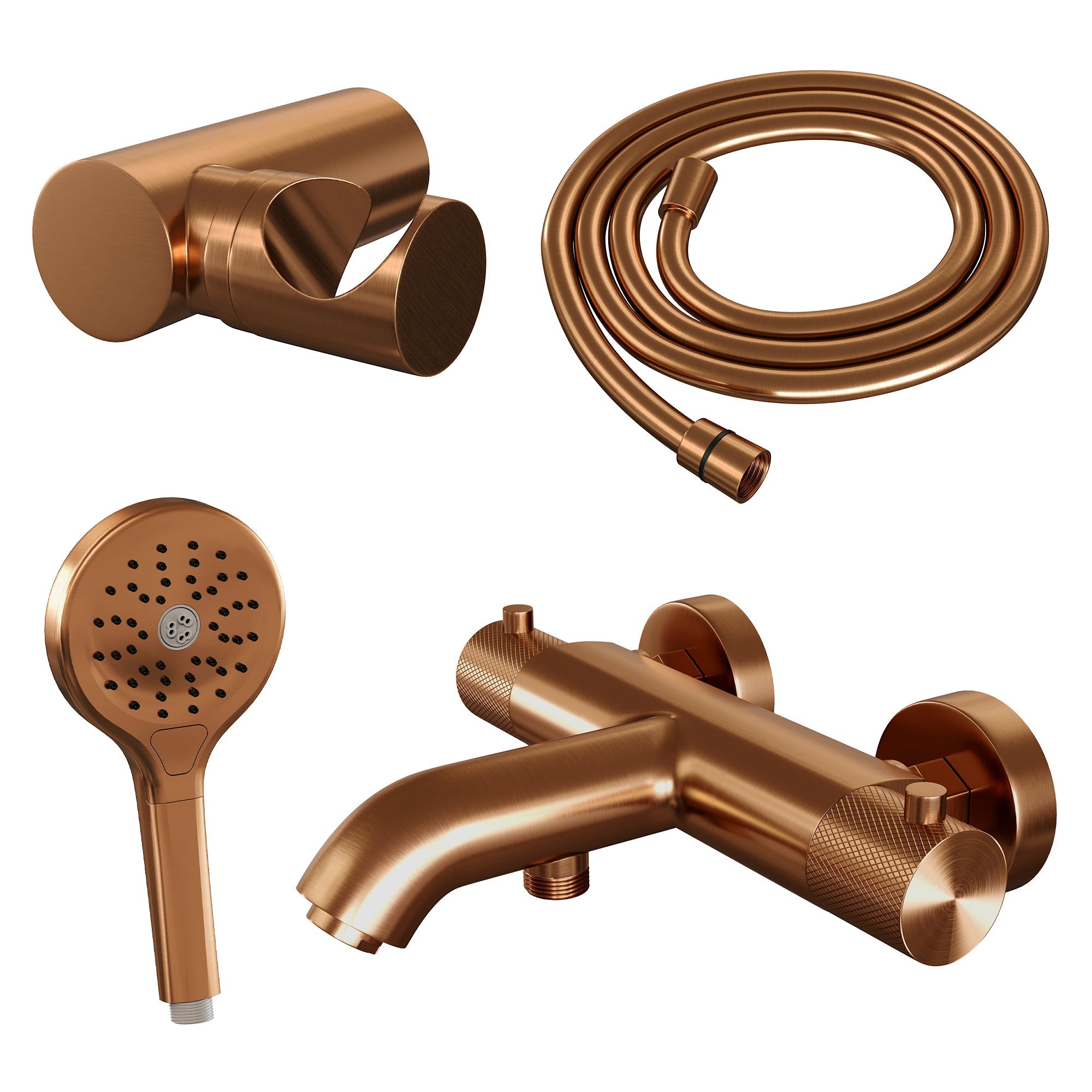 Brauer Carving badthermostaat met badset - 3 standen handdouche - Geborsteld Koper PVD