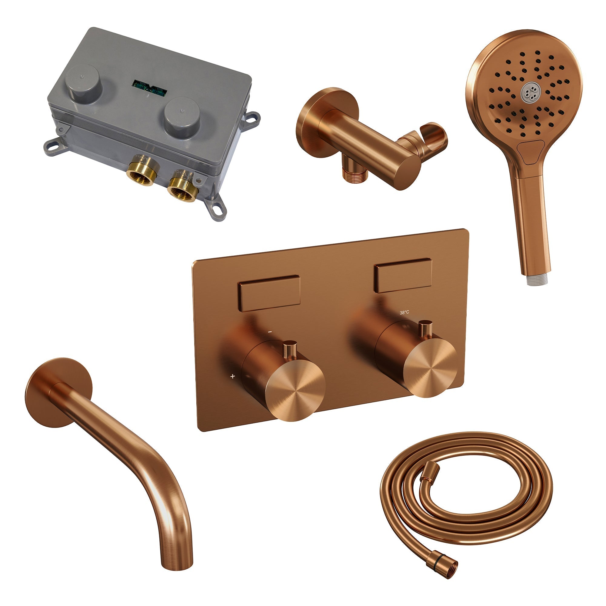 Brauer Edition inbouw badthermostaat - drukknoppen - baduitloop - 3-standen handdouche - Geborsteld Koper PVD