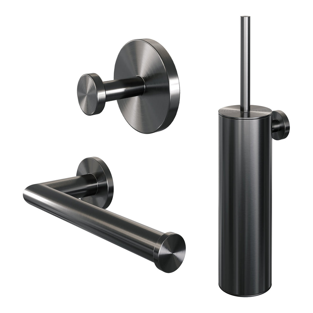 Brauer Gunmetal Edition toilet accessoires set 3-in-1 Geborsteld Gunmetal PVD -  5-GM-323
