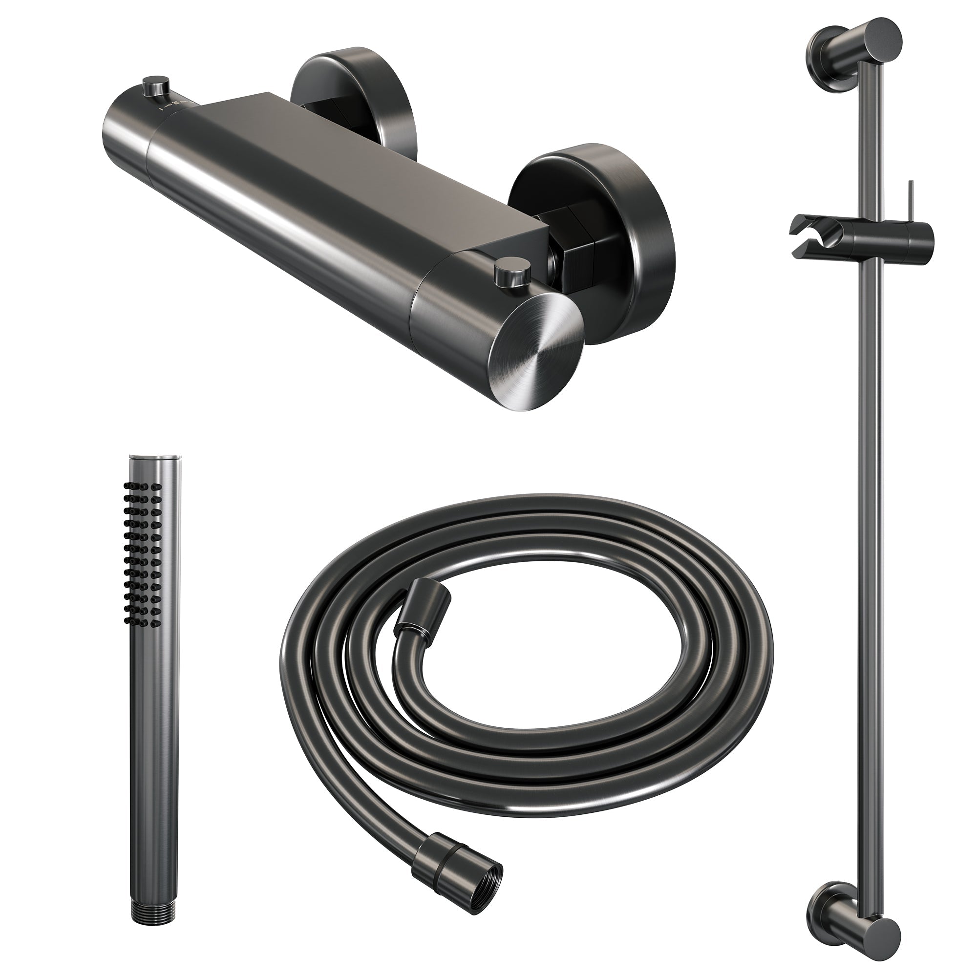Brauer Edition glijstangset - staafhanddouche - Geborsteld Gunmetal PVD