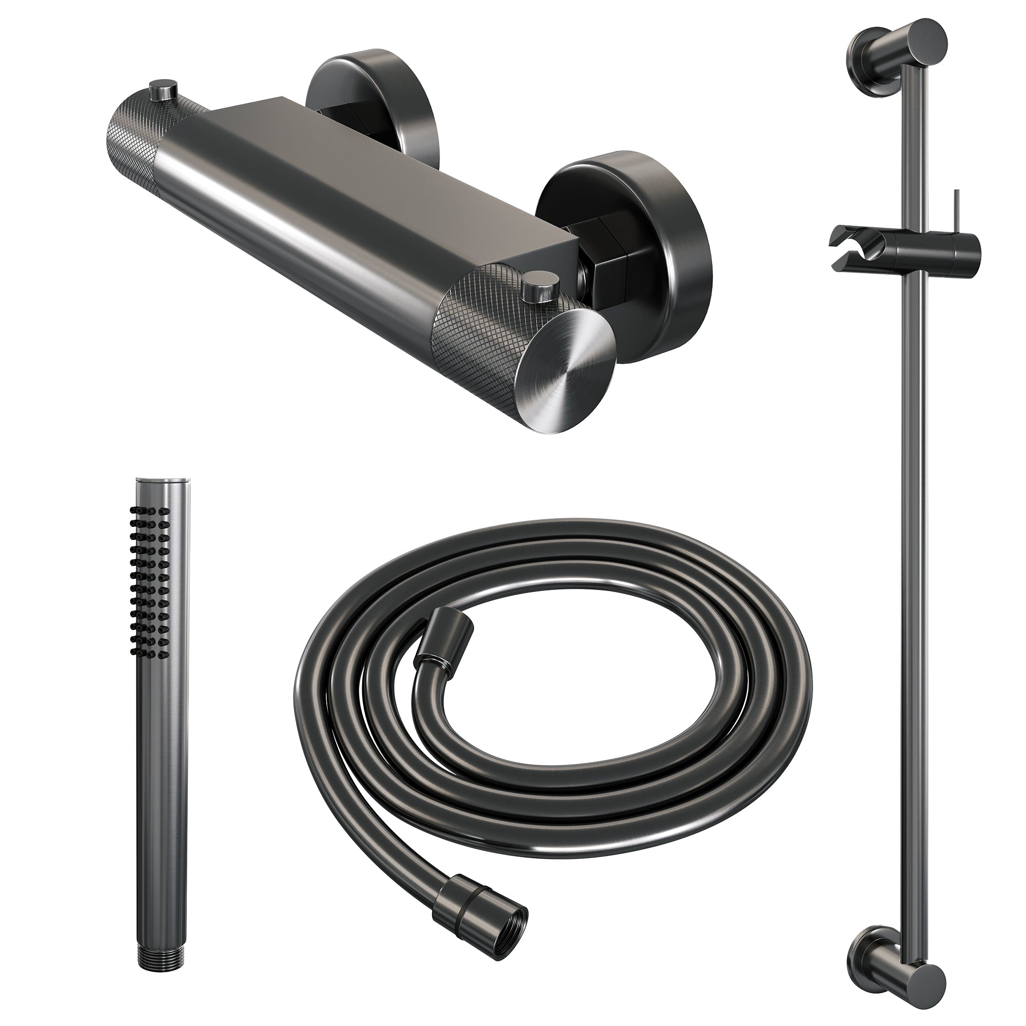 Brauer Carving glijstangset met thermostaat - staafhanddouche - Geborsteld Gunmetal PVD