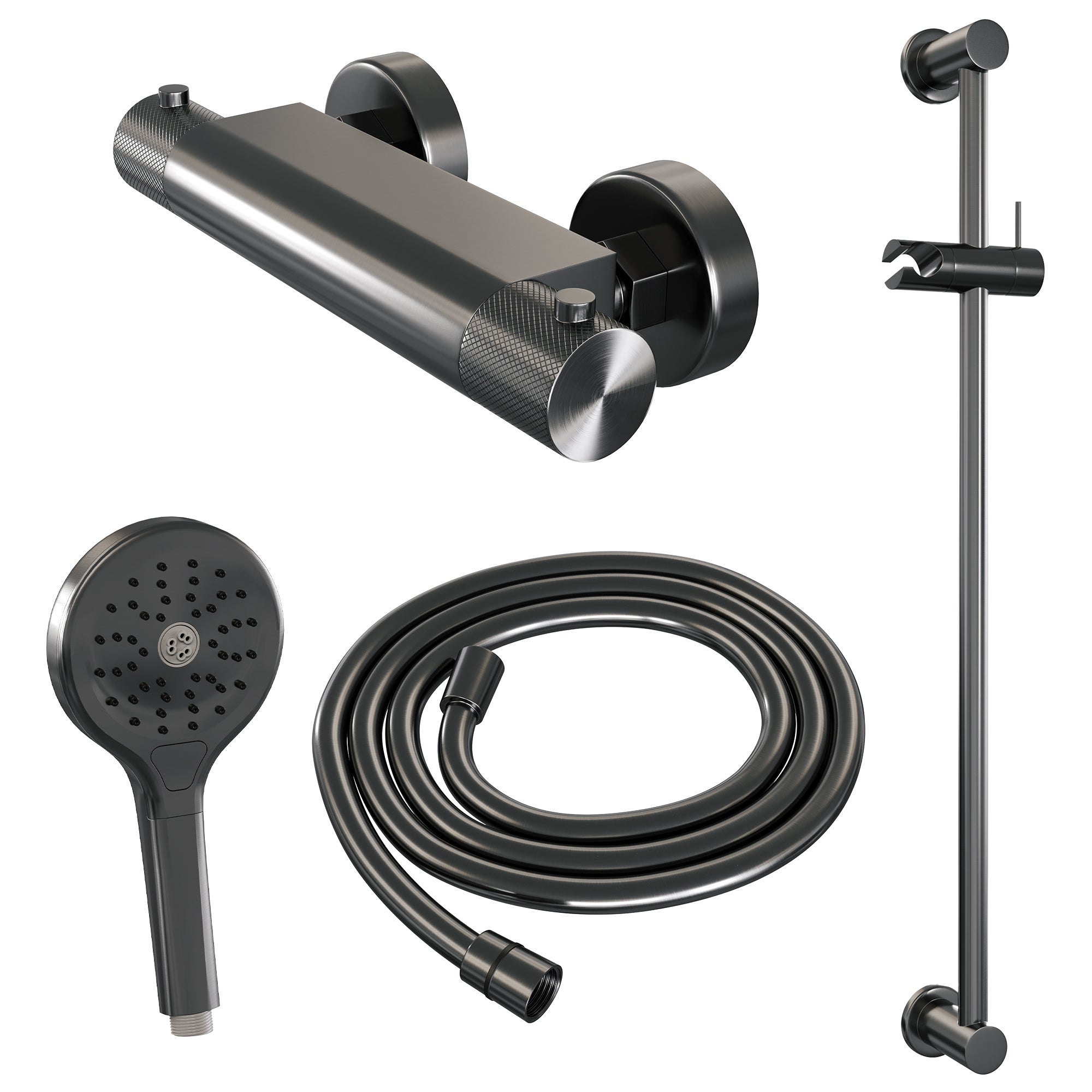 Brauer Carving glijstangset met thermostaat - 3-standen handdouche - Geborsteld Gunmetal PVD