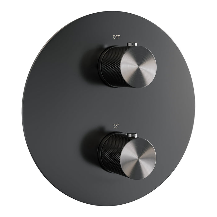 Brauer Carving 3-weg inbouwthermostaat rond Geborsteld Gunmetal PVD