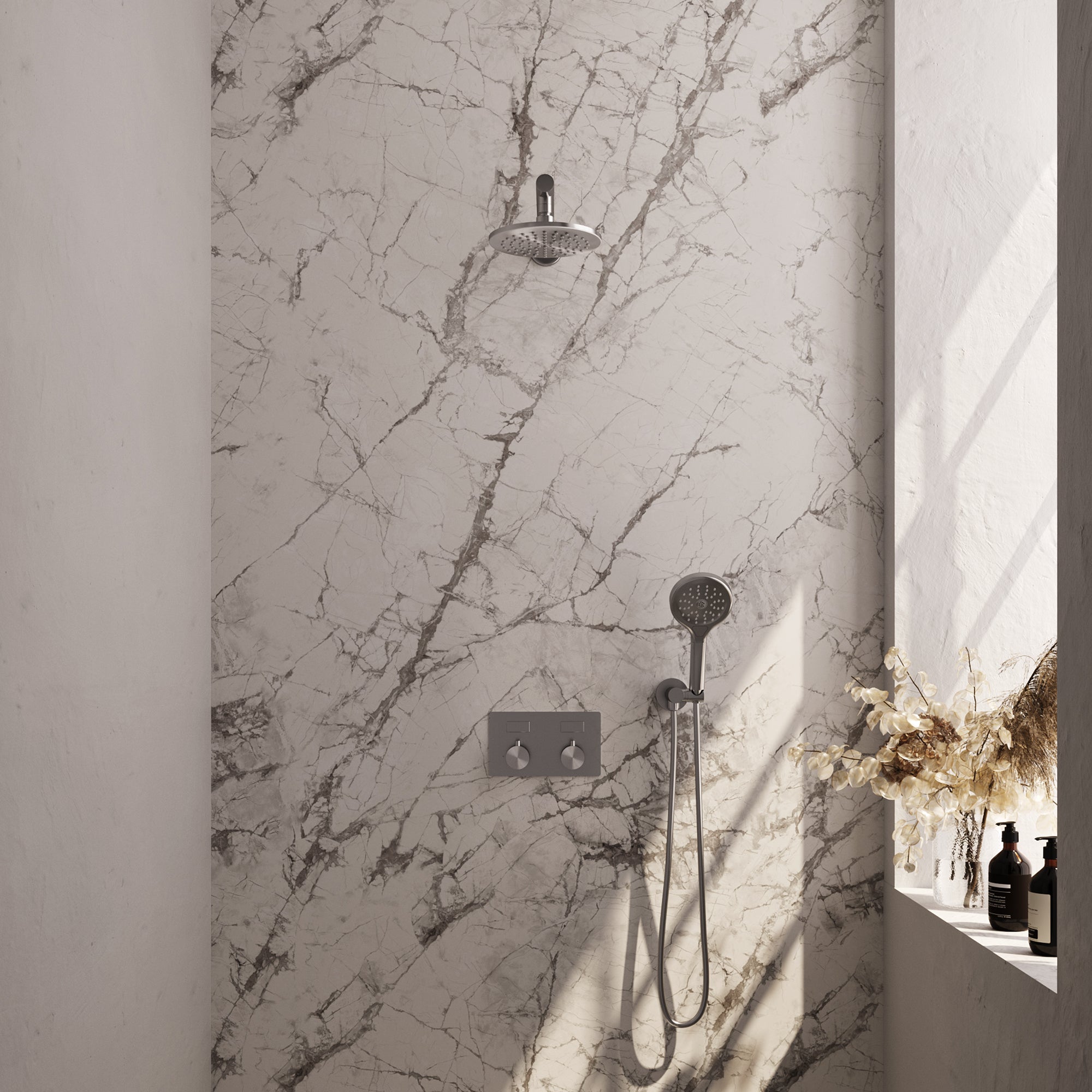 Brauer Edition inbouw doucheset - ronde handdouche - 20cm hoofdouche - rechte wandarm - wandsteun - geborsteld rvs PVD