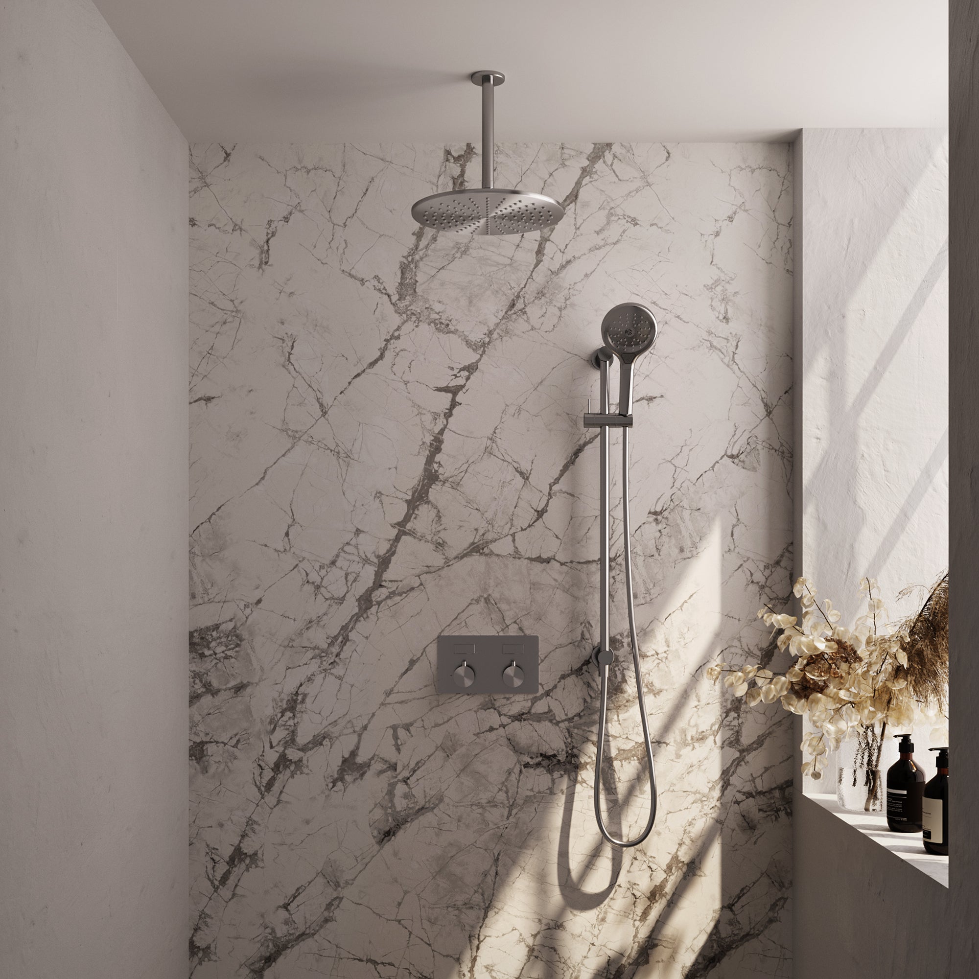 Brauer Edition inbouw doucheset - ronde handdouche - 30cm hoofdouche - plafondbuis - glijstang - geborsteld rvs PVD